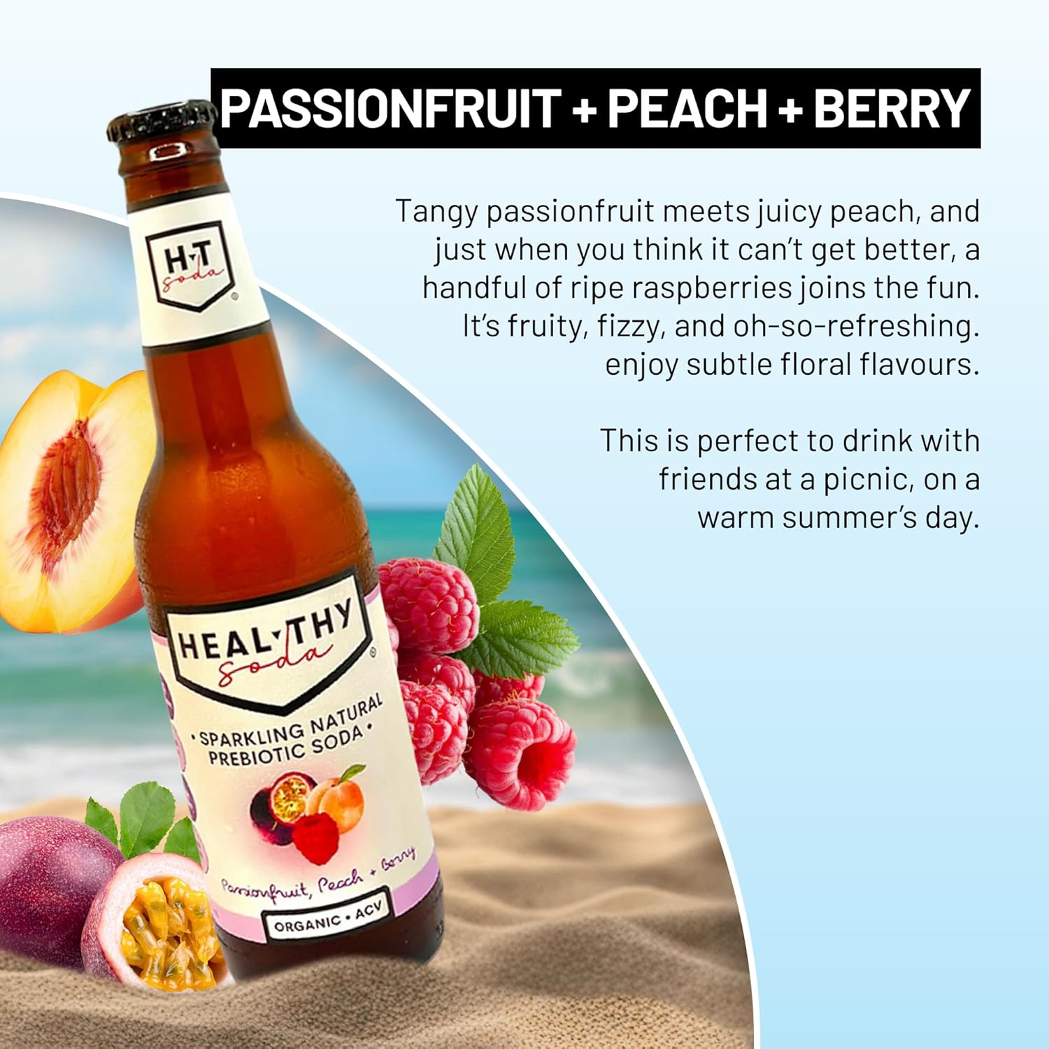 Heal Thy Soda, Passionfruit Peach & Berry, 12X200Ml &ndash; Naturally Flavoured Sparkling Soda, Zero Sugar, Low Calorie, Infused with Real Fruit & Apple Cider Vinegar Mother, No Artificial Flavours image number 2