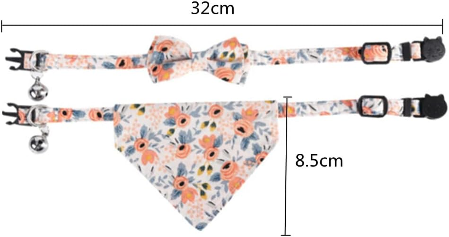 2 Pieces Cat Collars Adjustable Cat Bandana with Bow Bells Floral Kitten Collar Soft for Cats Kittens Kitties Puppies image number 4