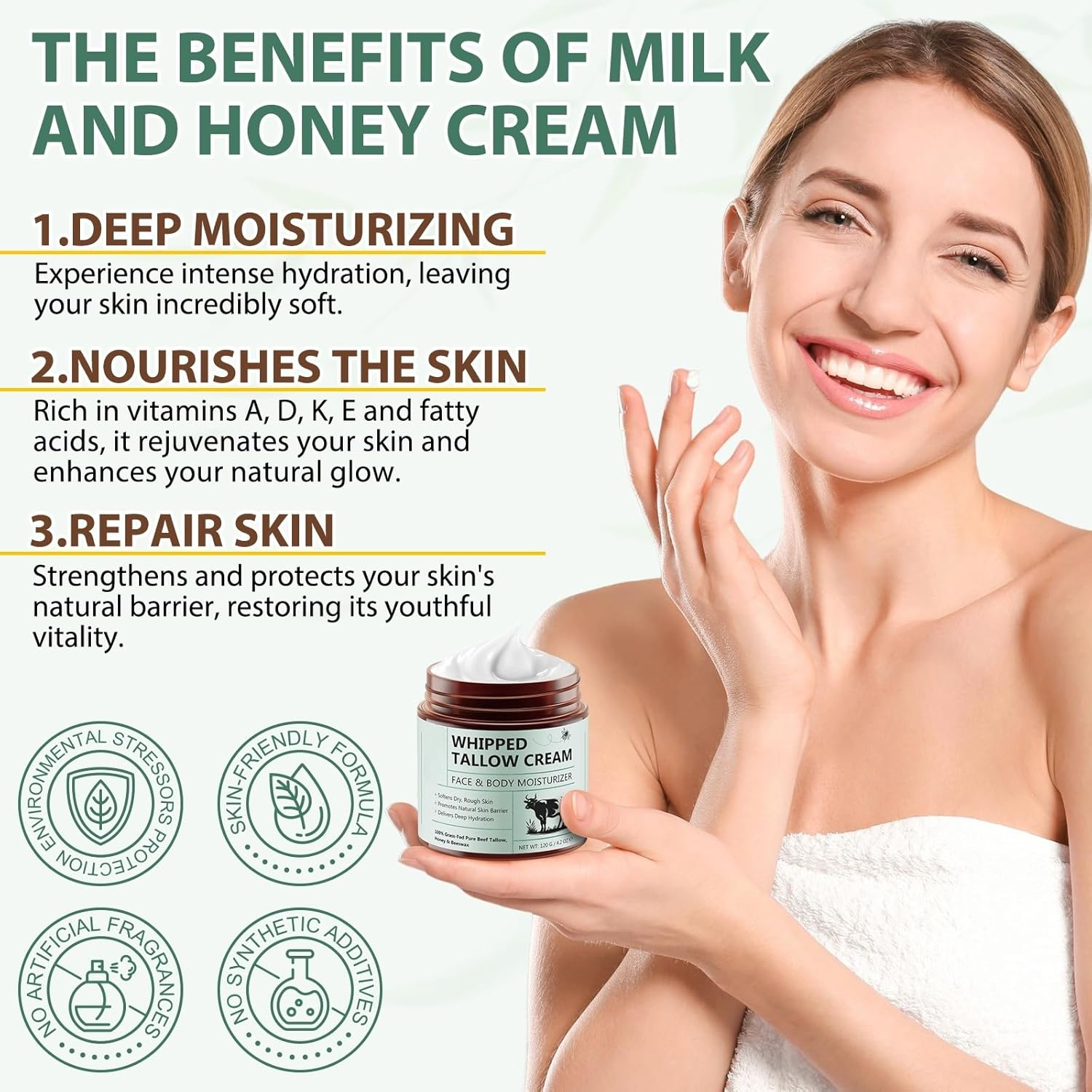 Whipped Tallow Cream 120G | Deep Hydration & Nourishment | 100% Grass-Fed Beef Tallow, Honey & Beeswax | Face & Body Moisturizer for Dry, Rough Skin image number 5