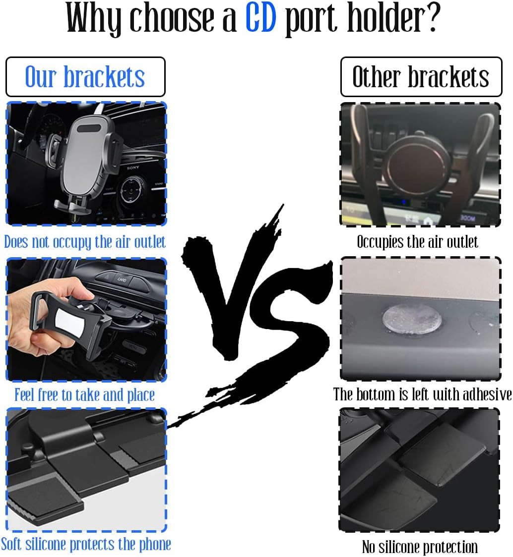 Car Phone Holder for CD Slot, Cell Phone Mount for CD Player, Magnetic or One Button Release, Silicone Pad Protection and 360&deg; Rotation, Compatible with All Iphone, Android, Smartphones - Magnetic/Black image number 4