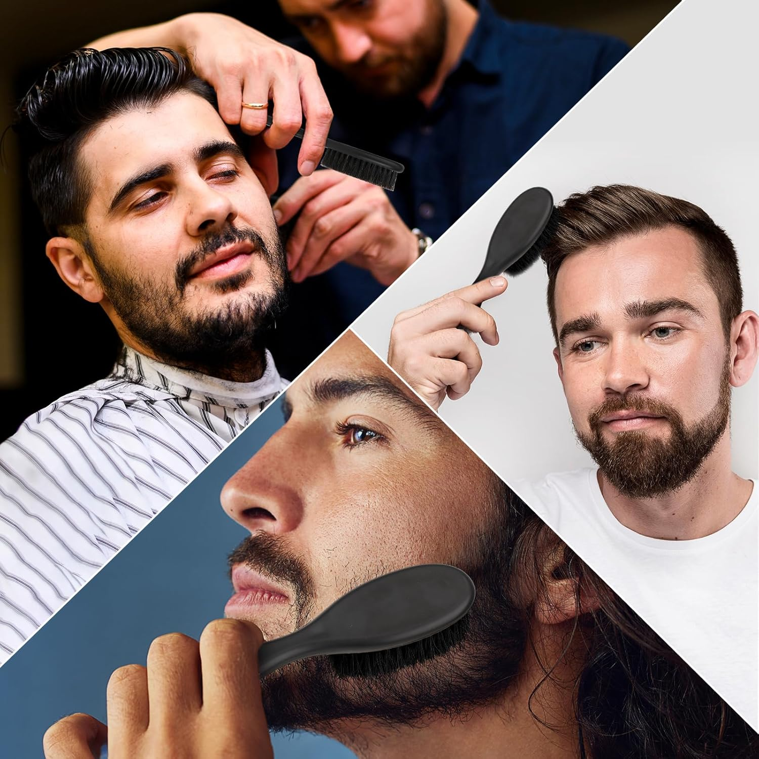 Barber Fade Brush, 2 PCS Natural Boar Bristle Hair Brush with ABS Handle Professional Barber Neck Duster Cleaning Brush for Detangling, Smoothing, Restores Shine,Barber Supplies, Beard Brush for Men