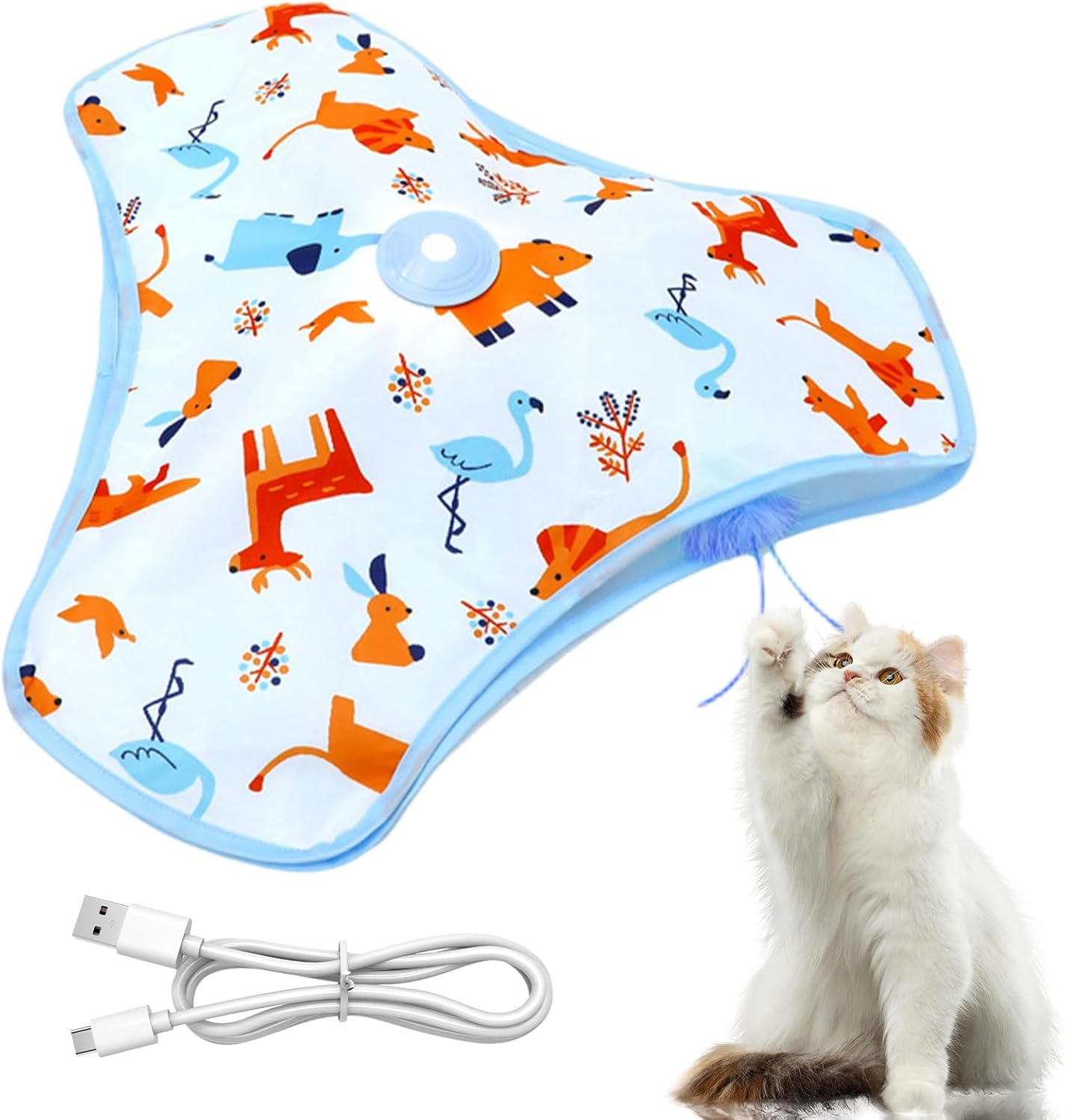 Litinliv Interactive Cat Toy for Indoor Cats, Rechargeable Automatic Feather Wand, 3 Modes Motorized Kitten Toys, Hide and Seek Self-Play Fun, USB Powered, Blue image number 1