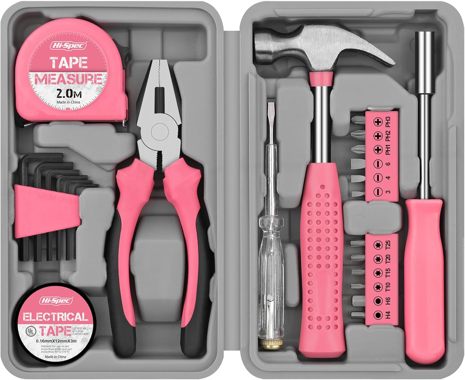 Hi-Spec 24Pc Pink Household Toolkit for Women. Small DIY Mini Toolset of Starter Basic Ladies Tools for Home & Office with Tool Box