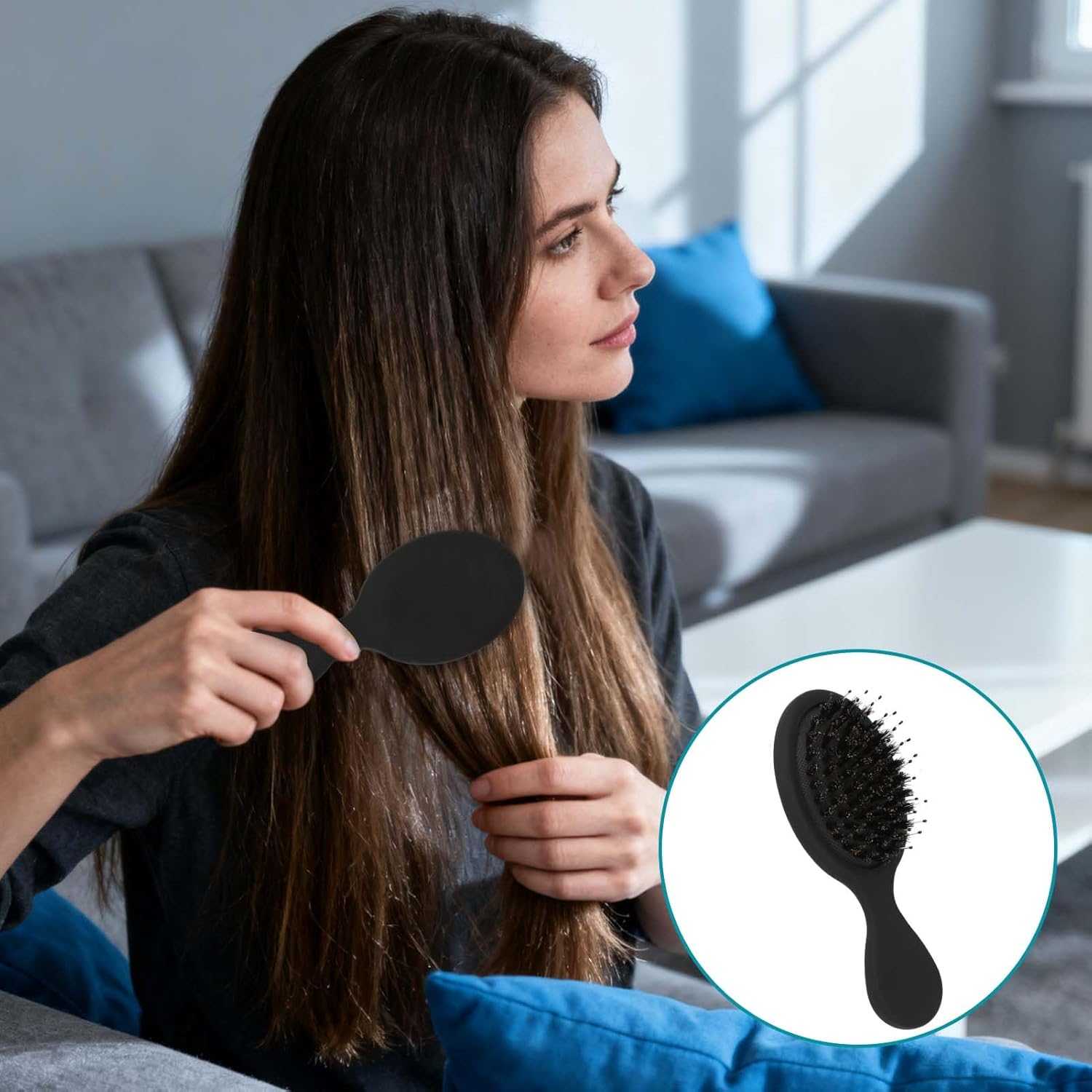 Teccfly Hair Brush,Mini Portable Detangling Brushes for Travel and Baby Kids, Adults Ultra-Soft Air Cushion Scalp Massage Wet and Dry Hair Styling Tool for All Types (Black) image number 1