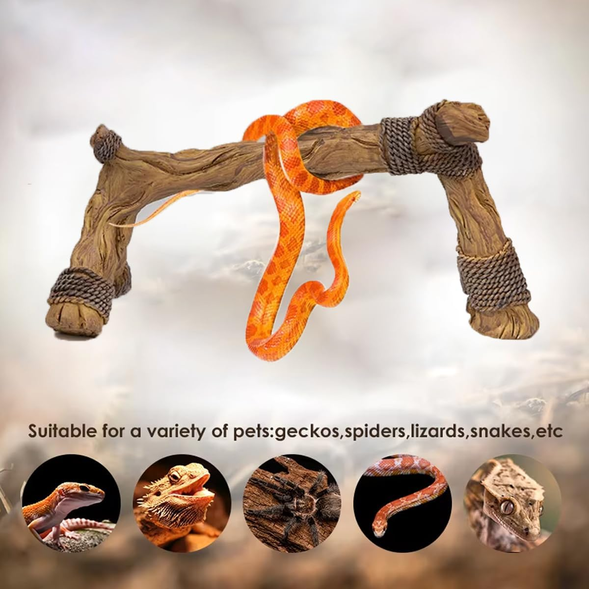 AIMALL Reptile Climbing Branch Decoration &ndash; 9.44In Resin Tree Limb for Lizards, Terrariums, Amphibians, Rainforest Landscaping with Textured Grip & Stable Base image number 2