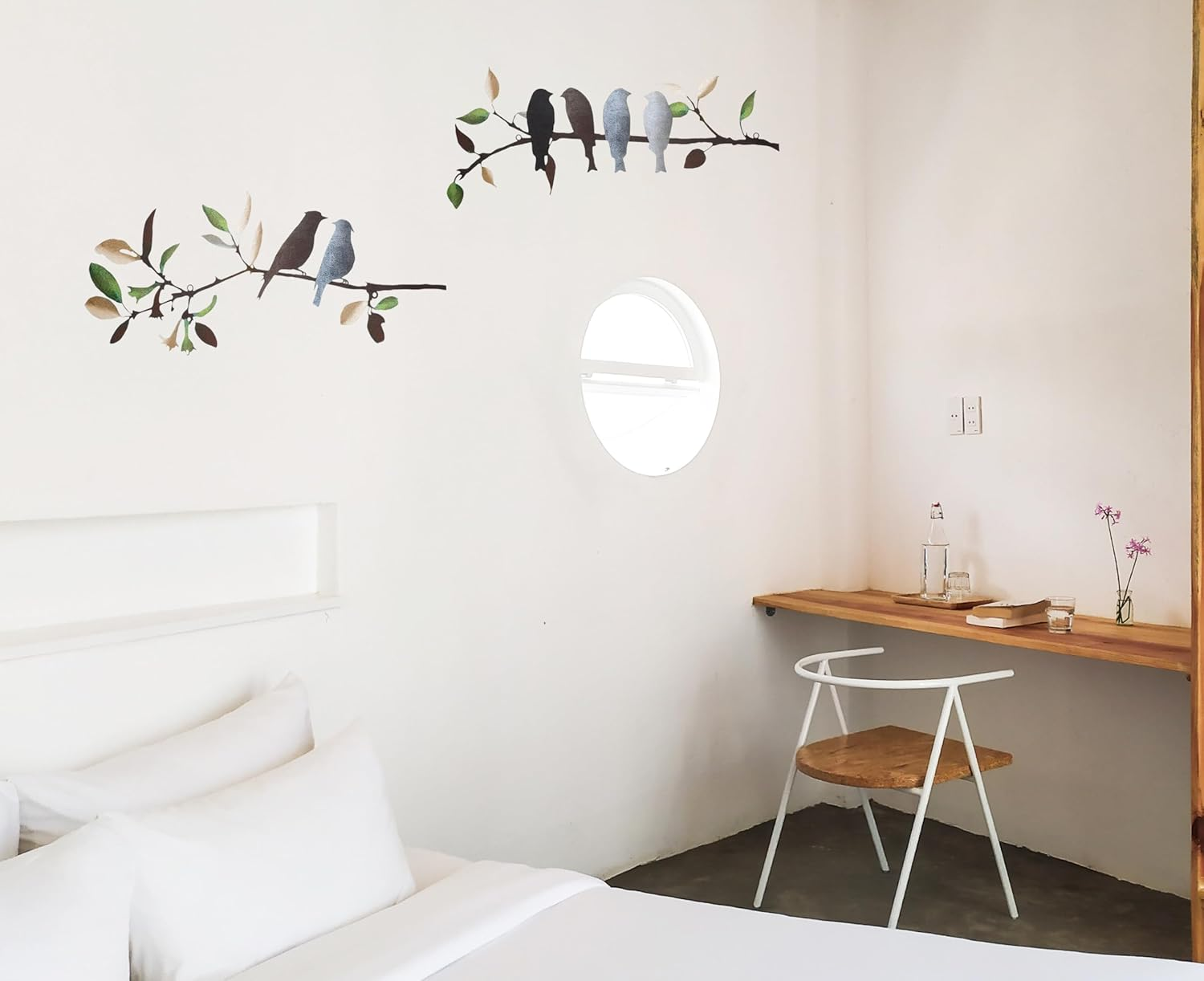 2 Pieces Metal Birds Wall Art Decor on Branch Metal Silhouette Sculpture Colorful Leaves with Birds Wall Decor Metal Art Wall Decor for Home Garden Balcony Indoor Outdoor Decor -Multi image number 4