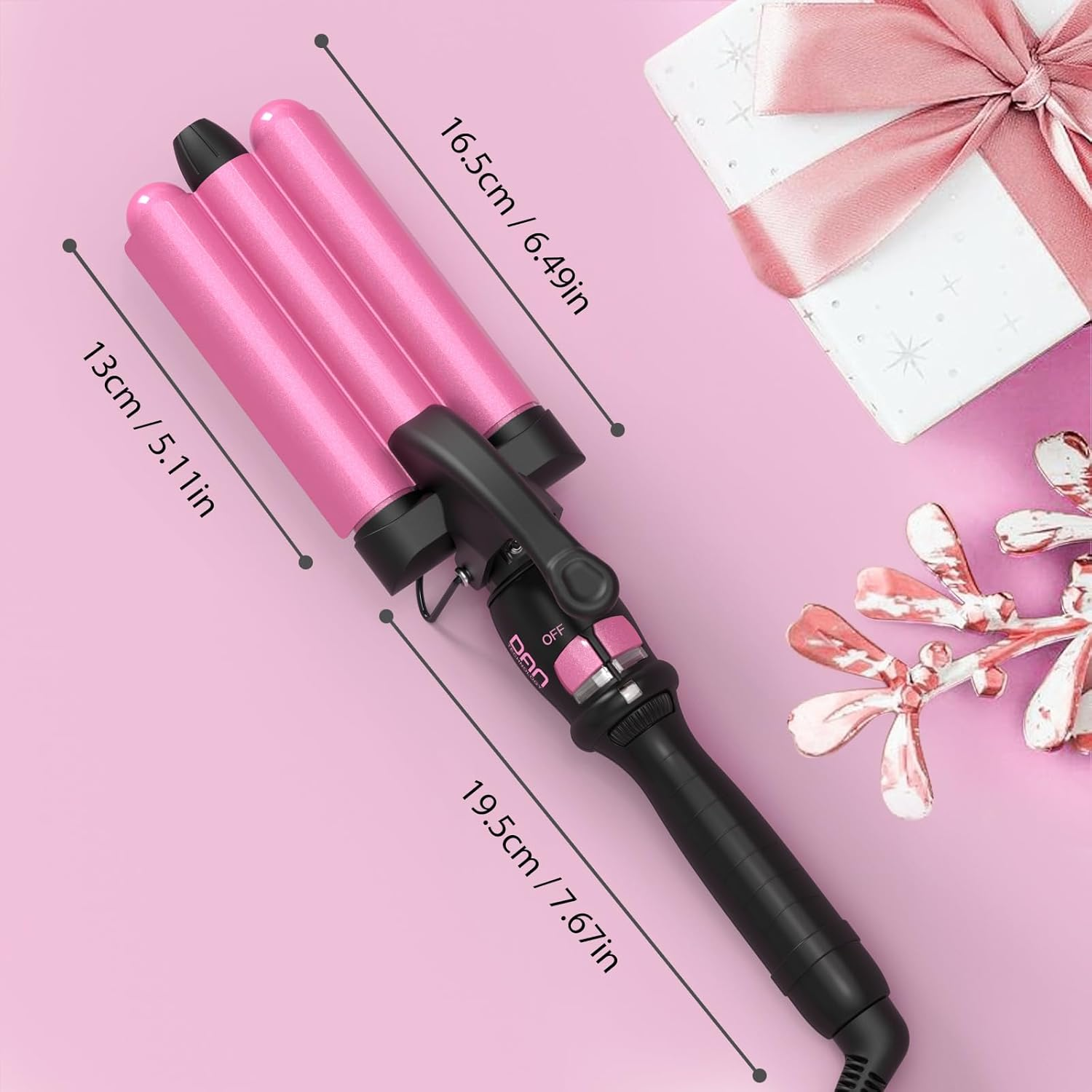 DAN Technology 1 Inch Ceramic 3 Barrel Curling Iron Wand Hair Waver (Pink) image number 6