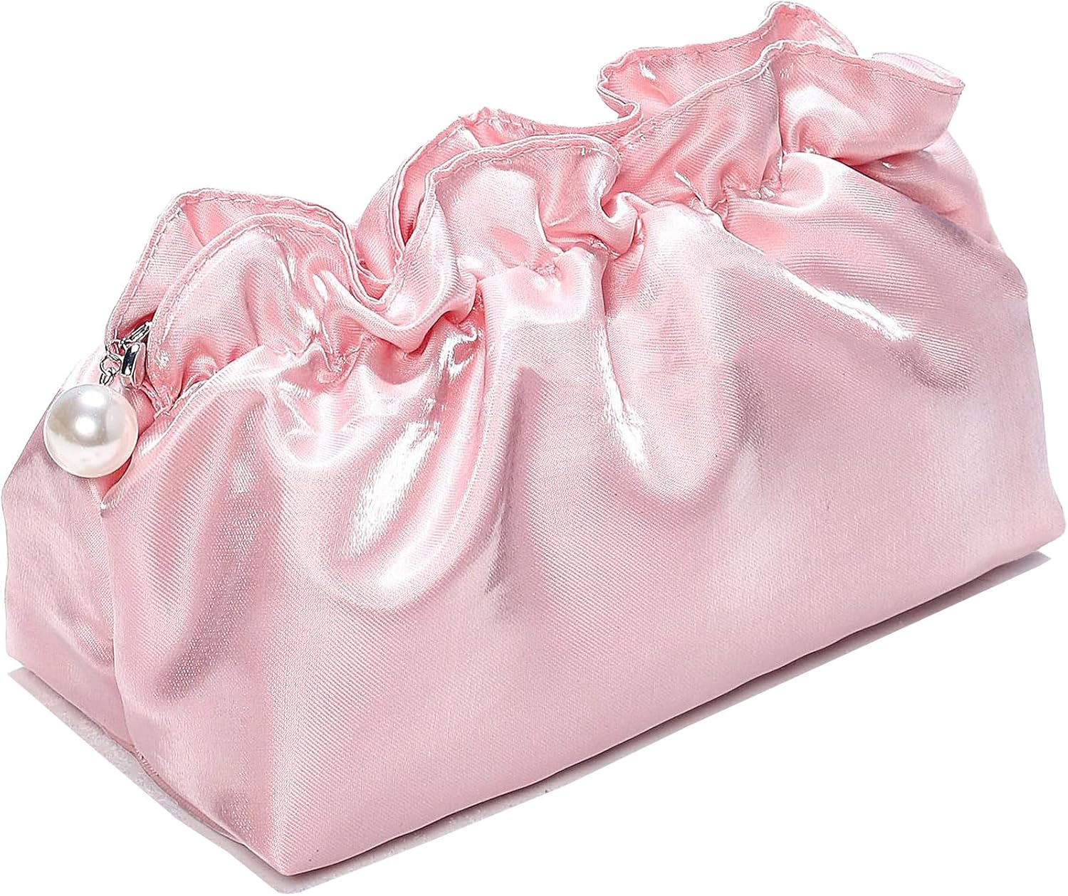 Zaciea Wrinkled Cosmetic Makeup Pouch Bag, Travel Toiletry Bag for Women (Pink)