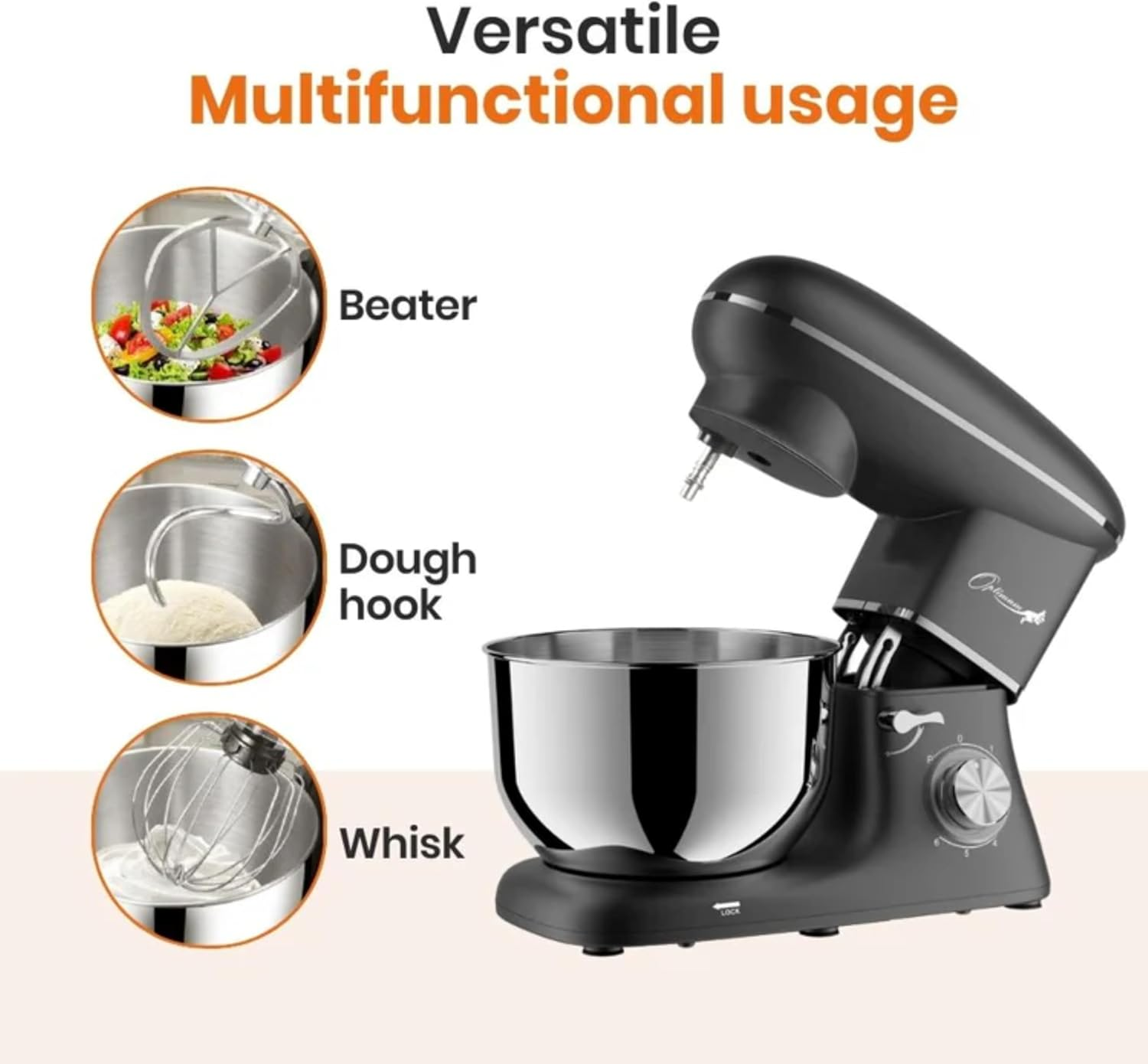 Optimum Bon Appetit Essential Stand Mixer | 1800W | 5.5L Stainless Steel Mixing Bowl + 4 Attachments | 6 Speeds + Pulse Function | 2 Year Domestic Warranty | for Dough, Desserts & More image number 4