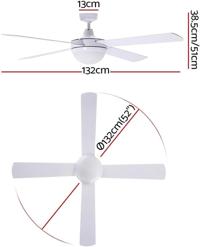 Devanti 52" Ceiling Fan with Light and Remote, 3 ABS Blades, DC Motor, 6 Speeds, 8H Timer, Reversible, 3 Colour Lighting, Quiet Breezes, 130Cm Fan for Indoor Bedroom Living Room - White image number 5