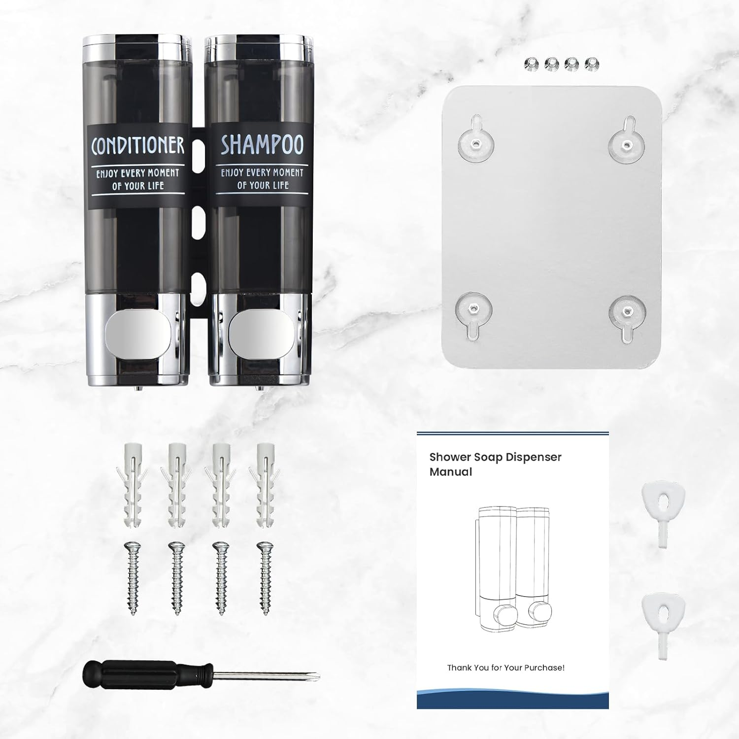 Shampoo and Conditioner Dispenser,Glintgath Shower Dispenser 2 Chamber No Drill Shampoo Dispenser for Shower Wall Mounted Shower Soap Dispenser for Bathroom Hotel,2 * 300Ml,Chrome image number 1