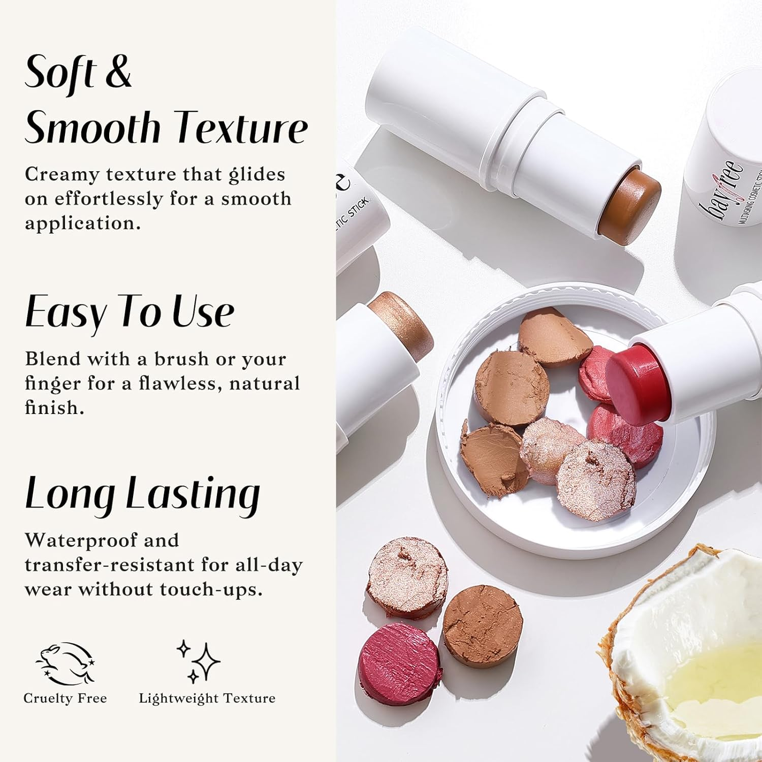 KIMUSE Face Sticks Trio, Cream Blush & Highlighter & Contour Stick for Sculpt the Cheeks, Long Lasting Cream Contour Stick Trio for Face Makeup, with Brush image number 2