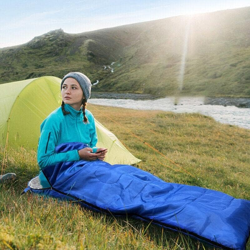 AIMALL 82.7X29.5 Inches Single Outdoor Sleeping Bag for Camping and Hiking, Winter Thermal with Drawstring Hood, Water-Repellent and Lightweight, Blue image number 5