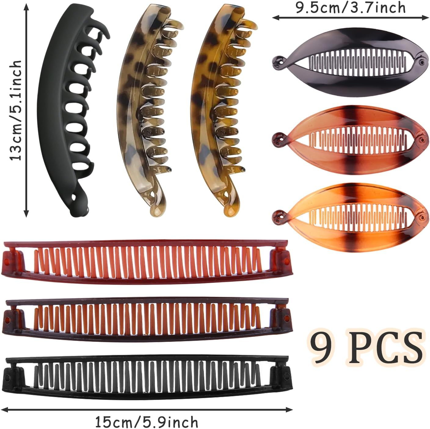 SYEYCW 9 Pcs Bannana Hair Clips, Non-Slip Banana Hair-Comb, Double Comb Long Clips & Ponytail Holders, Fishtail Strong Hold Ponytail Holder, for Thick & Fine Hair, Clip Accessories for Women Girls image number 2