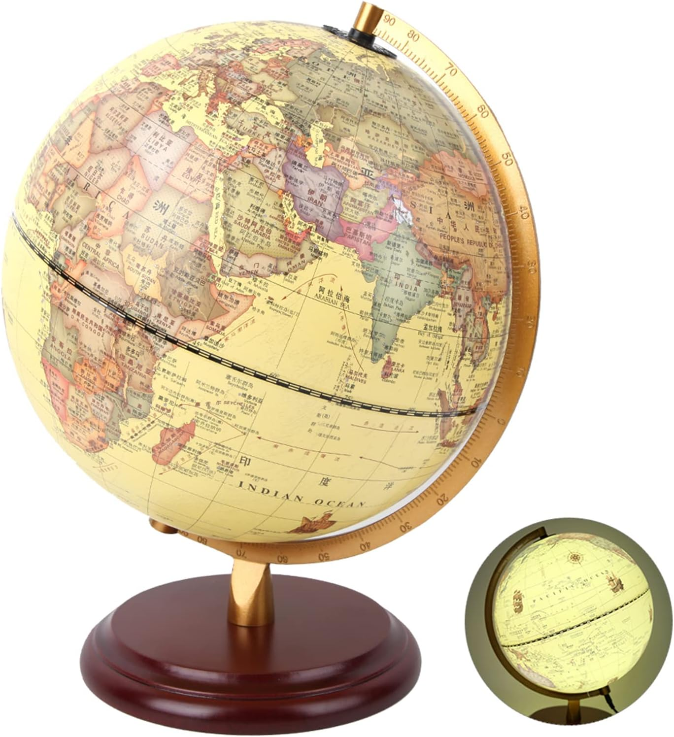 Vintage Ornaments 25CM Small Globe, Globe, for Home Office (25Cm Antique with Light)