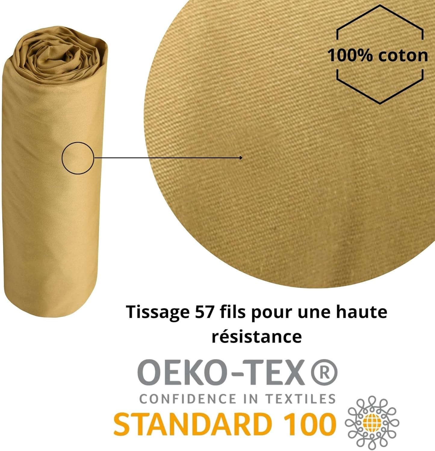 STOF - Fitted Sheet - Size 180 X 200 Cm Large 30 Cm - Cotton Percale Quality - 100% Oeko-Tex Certified Cotton - Mustard Colour - Elysee Model - Bed Linen for Home - Soft and Comfortable image number 5