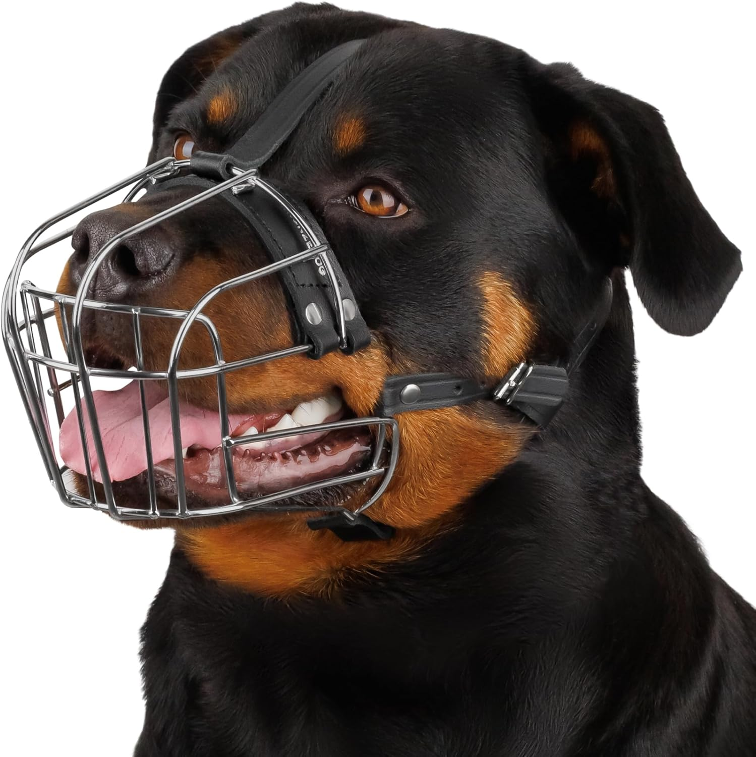 Bronzedog Dog Muzzle Wire Basket Rottweiler Adjustable Leather Straps (L) image number 3
