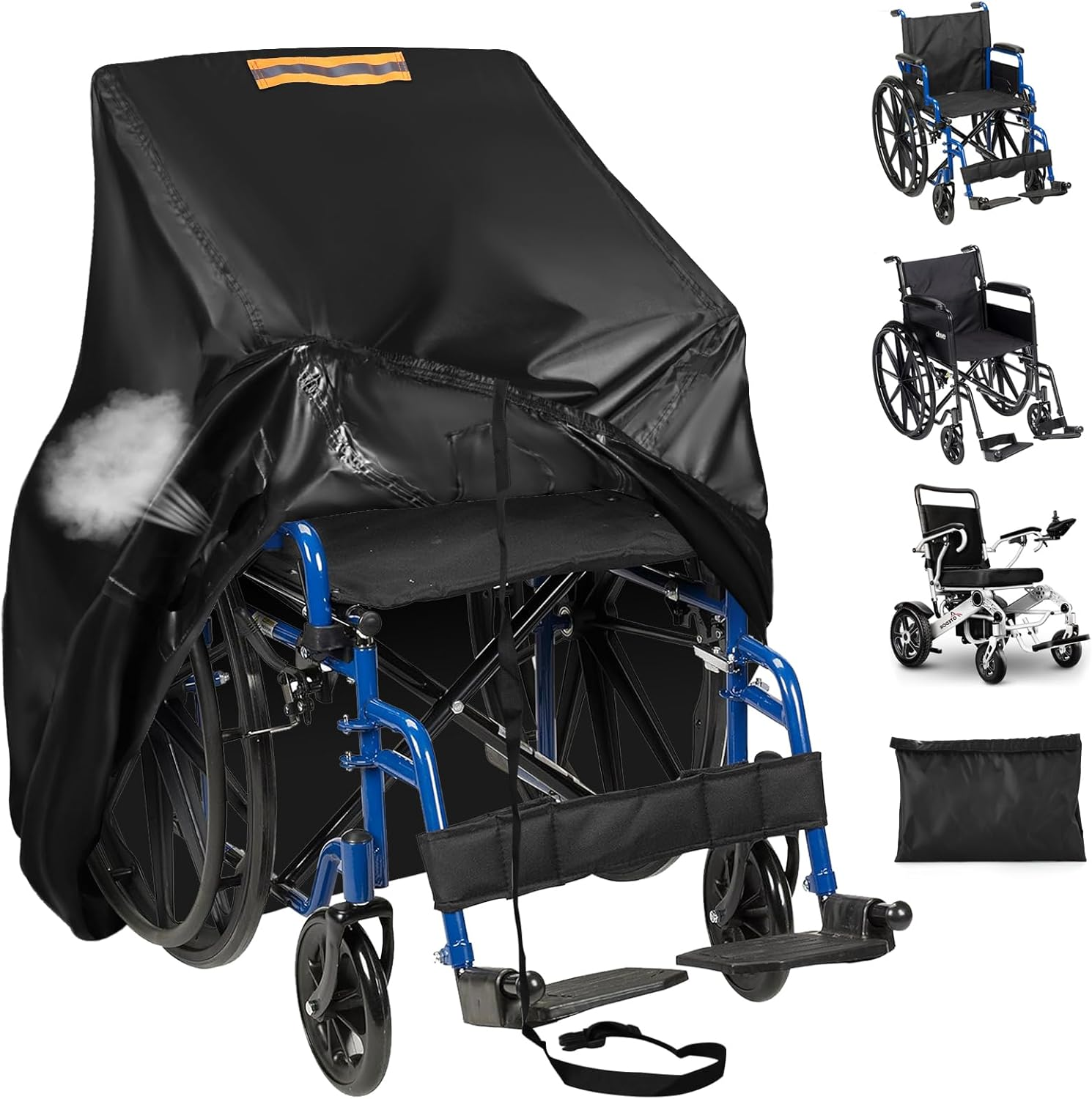 Electric Wheelchairs Cover Waterproof,420D Heavy Duty Wheelchair Cover with Air Vent,Waterproof Strip,Reflective Handle,Outdoor Protective Cover for Travel & Shower Power Wheelchair,Mobility Scooter image number 1