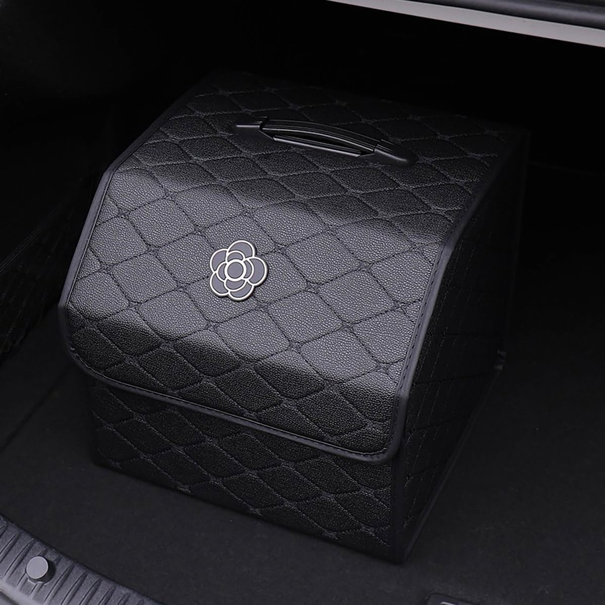 AIMALL Quilted Car Trunk Organizer, Multifunctional Storage Box for Women, Stylish Black image number 2