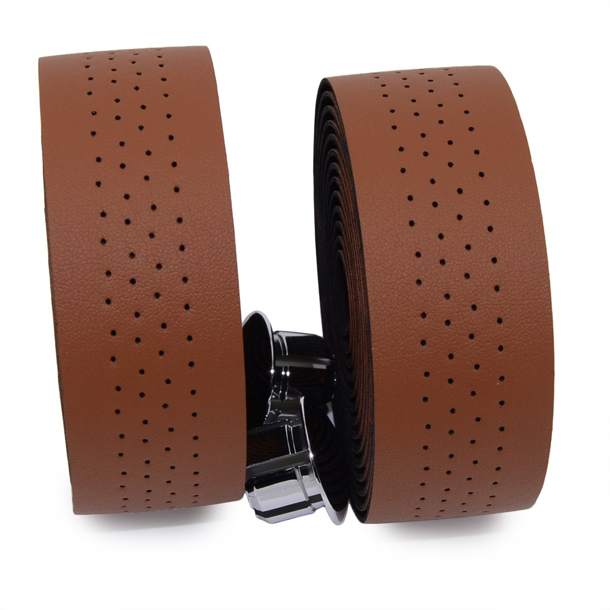 KINGOU Brown Synthetic Leather Road Bike Handlebar Tape Bicycle Bar Tapes - 2PCS per Set