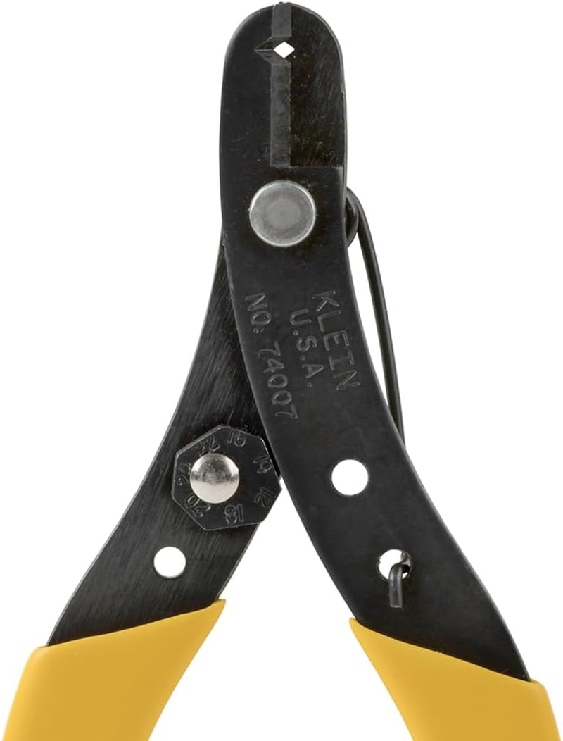 Klein Tools 74007 Adjustable Wire Stripper, Spring Loaded Stripper and Cutter for Solid and Stranded Wire with Finely Honed Nose