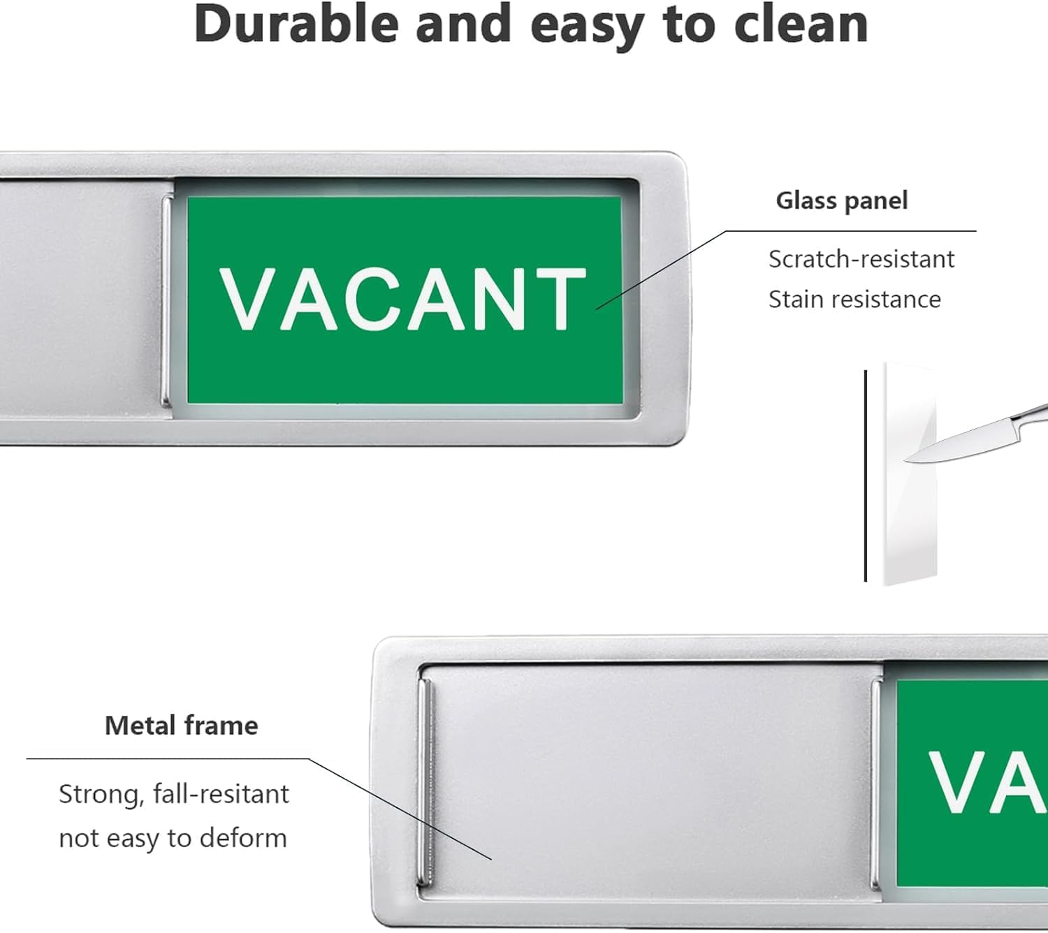 Vacant Occupied Privacy Sign, Vacant in Use Door Sign for Home Office Restroom Conference Hotels Hospital, Slider Door Indicator Tells Whether Room Vacant or in Use, 7'' X 2'' - Occupied-Silver image number 6