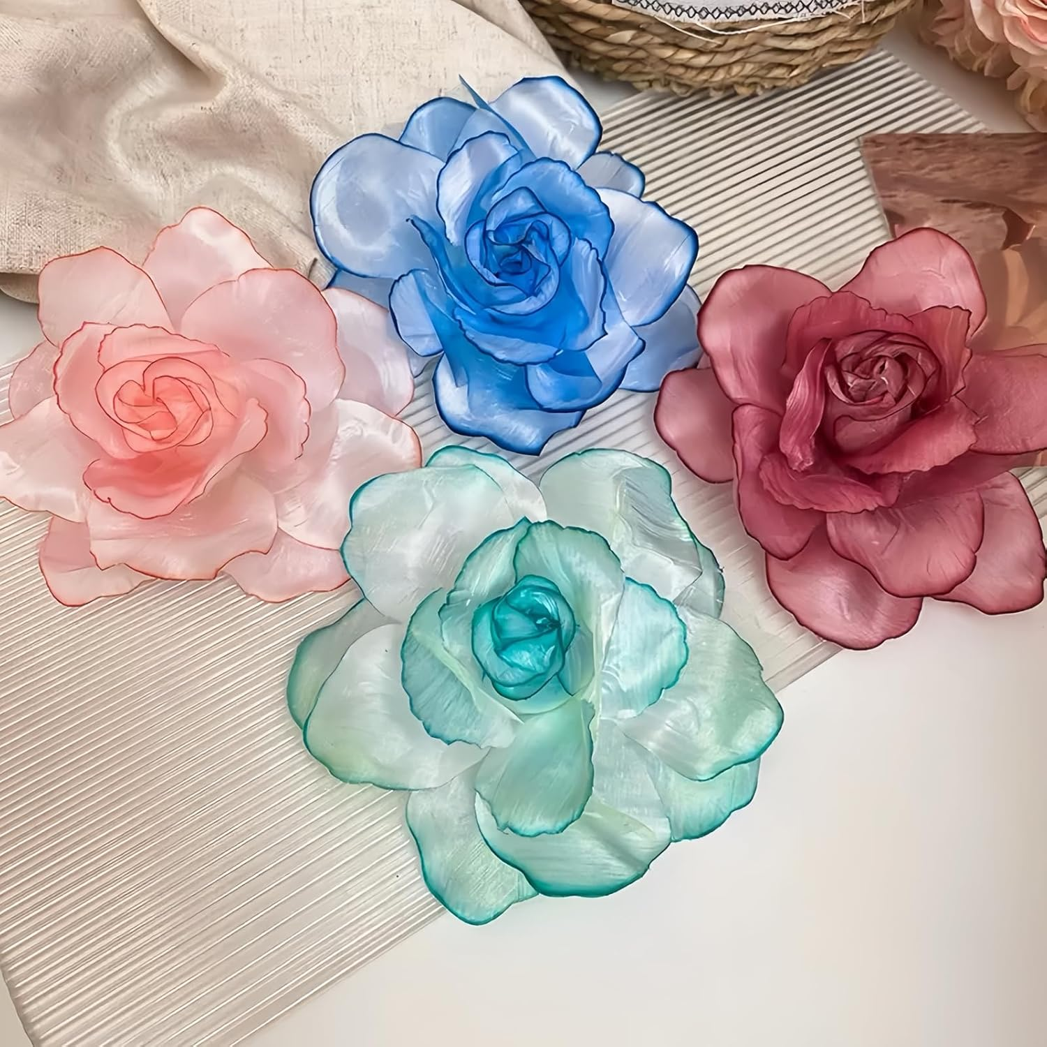 Ypkia Pack of 4 Boho Flower Hair Clips Girls Fabric Mesh Colourful Hair Clip Women'S Hair Accessories Party Wedding