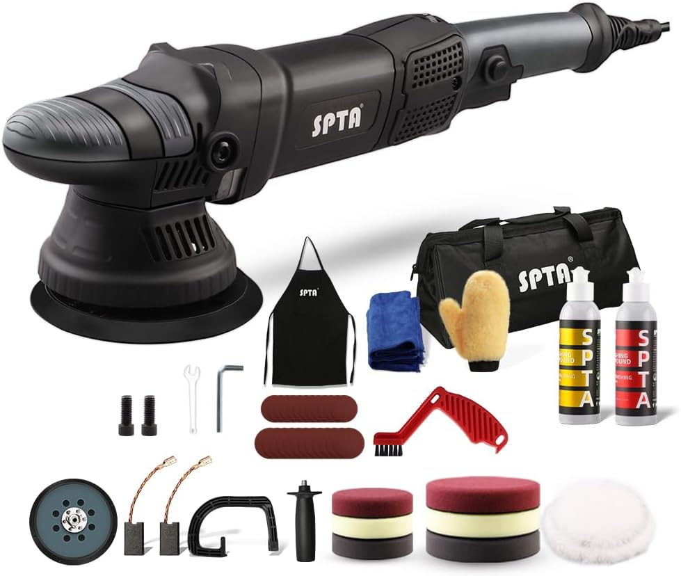 SPTA Car Polishing Machine, 780 W Eccentric Polisher, 6 Variable Speeds, with 125 Mm and 150 Mm Polishing Sponge, Removable D-Handle and Side Handle, 4 M Cable, for Polishing Car, Boat, Motorcycle image number 1