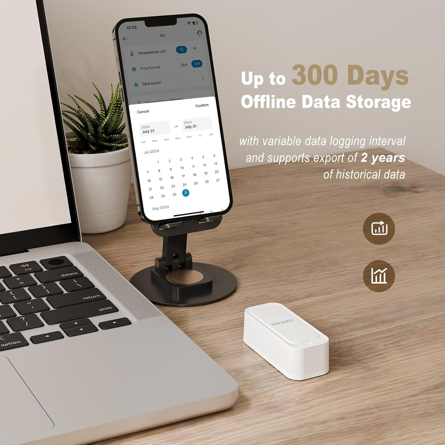 INKBIRD Bluetooth Thermometer Hygrometer ITH-11-B, Bluetooth 5.0 Temperature and Humidity Monitor, APP Remote Control, IP65 Waterproof, 2 Years Data Storage and Export image number 4