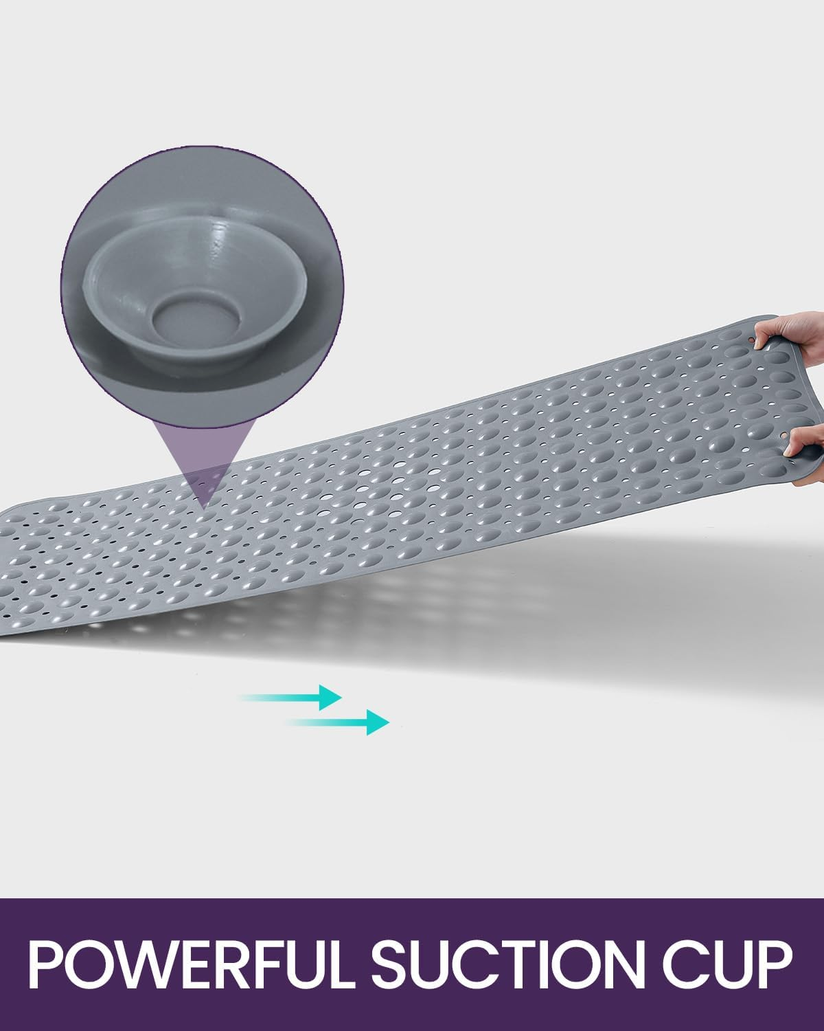 DEXI Shower and Bathtub Mat 40 X 100 Cm, Extra Long and Non-Slip Bath Floor Mats, Easy to Clean, Suction Cups and Drainage Holes, Bathroom Accessories, Grey - Blue image number 2