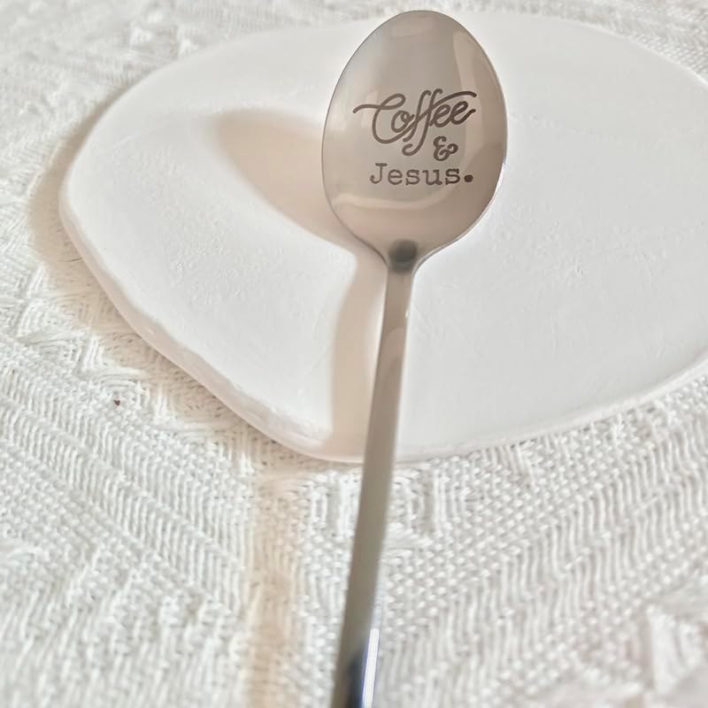 Coffee and Jesus Spoon Gifts for Coffee Lovers Women Men Christian Gifts for Grandma Dad Christmas Birthday Gifts for Papa Jesus and Coffee Gifts for Mom Friend Coffee Spoon image number 1