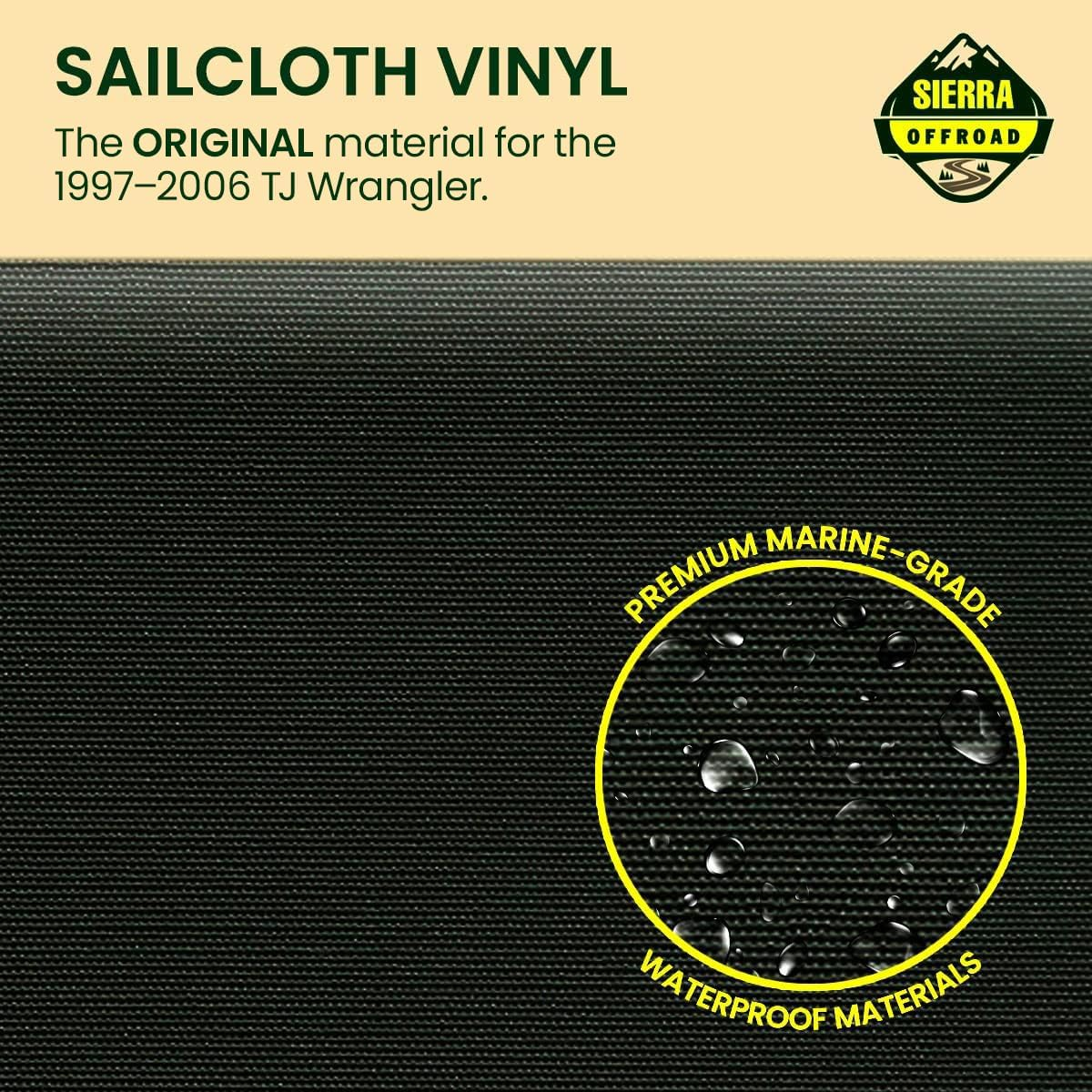 Sierra Offroad Soft Top for 1997 to 2006 Jeep Wrangler TJ - Black, Sailcloth Vinyl - 2 Door Jeep Soft Top with Rear Plastic Tinted Windows - Factory Precision Fit Replacement - No Upper Door Skins - Black Sailcloth image number 5