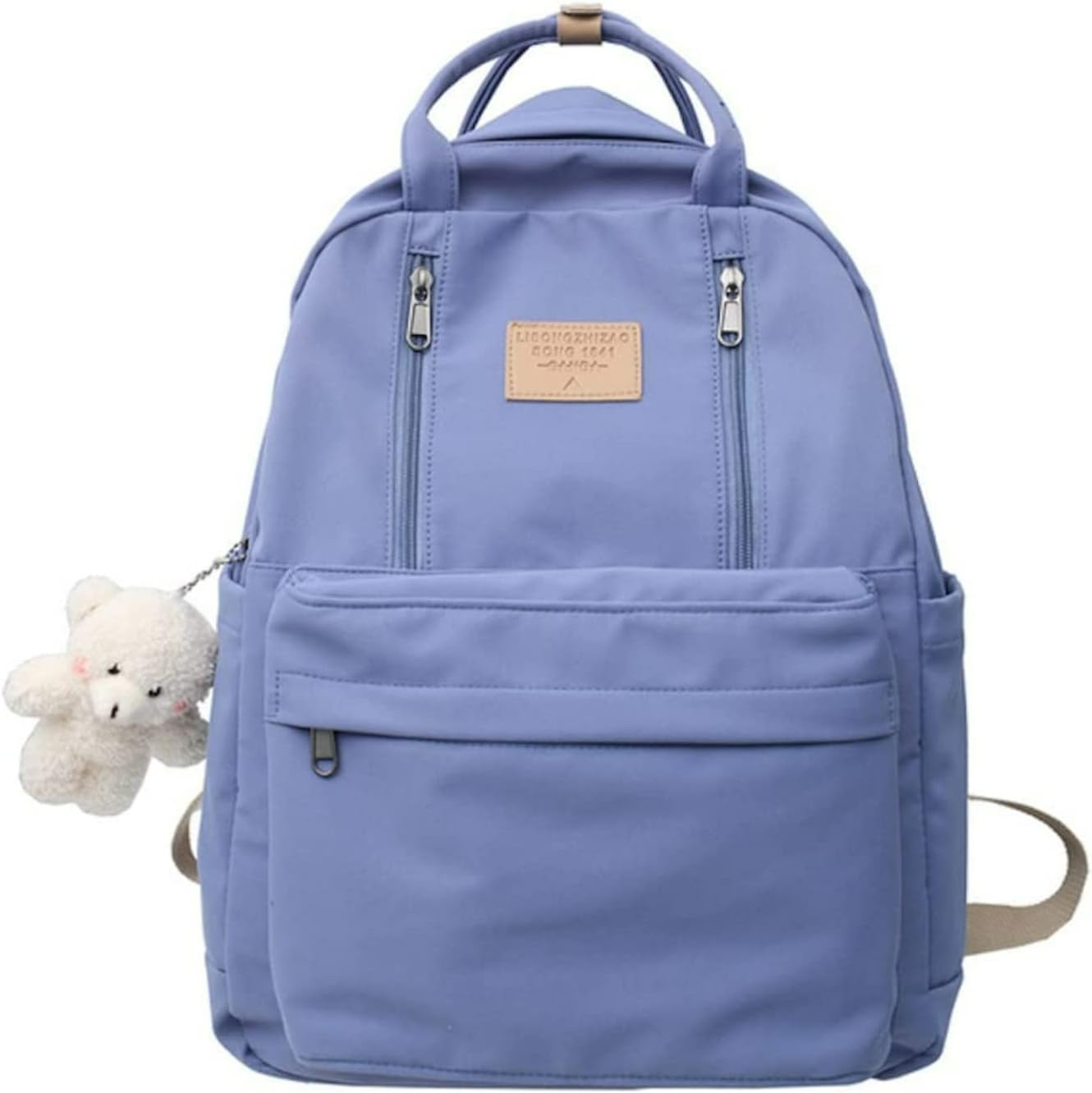MININAI Preppy Backpack with Plushies Cute Backpack Light Academia College Backpack Solid Aesthetic Rucksack for Travel