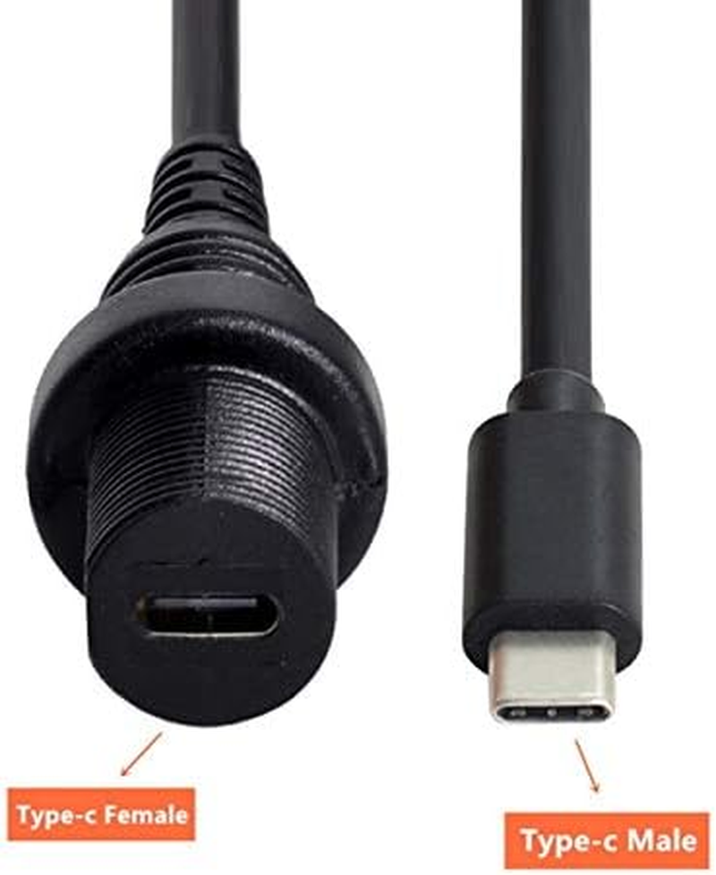 Cablecc Waterproof USB-C Type-C USB 3.1 Extension Flush Car Mount Extension Cable for Dashboard Panel image number 1