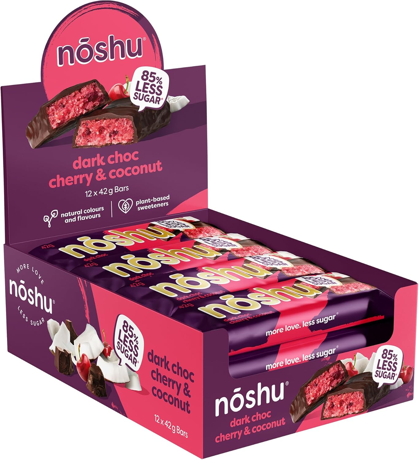 Noshu 85% Less Sugar Dark Choc Cherry & Coconut Bar (12 X 42G Bars) image number 2