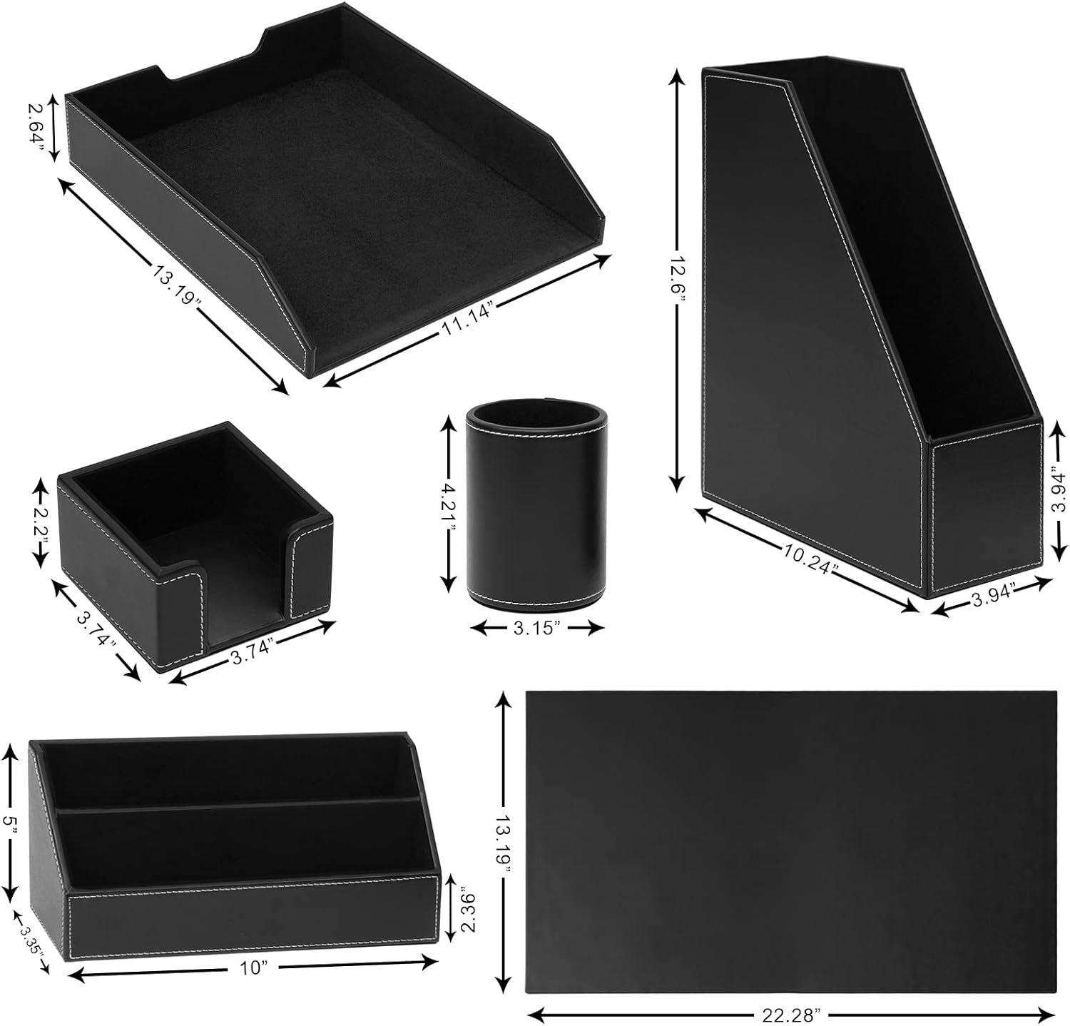 6 Piece Office Supplies/Desk Organizer Set with Desktop Leather Writing Pad,File Paper Tray,Magazine Folder Holder, Pen Cup,Sticky Note Holder,Letter Mail Sorter,Workspace Decor for Women Men (Black) - Brown image number 6