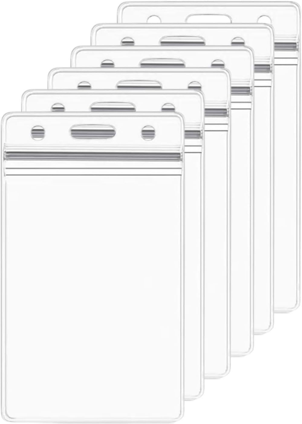 6 Pcs Vertical ID Card Name Tag Badge Holder Pouch PVC Lanyard Work Badge with Waterproof Type Resealable Zip image number 6