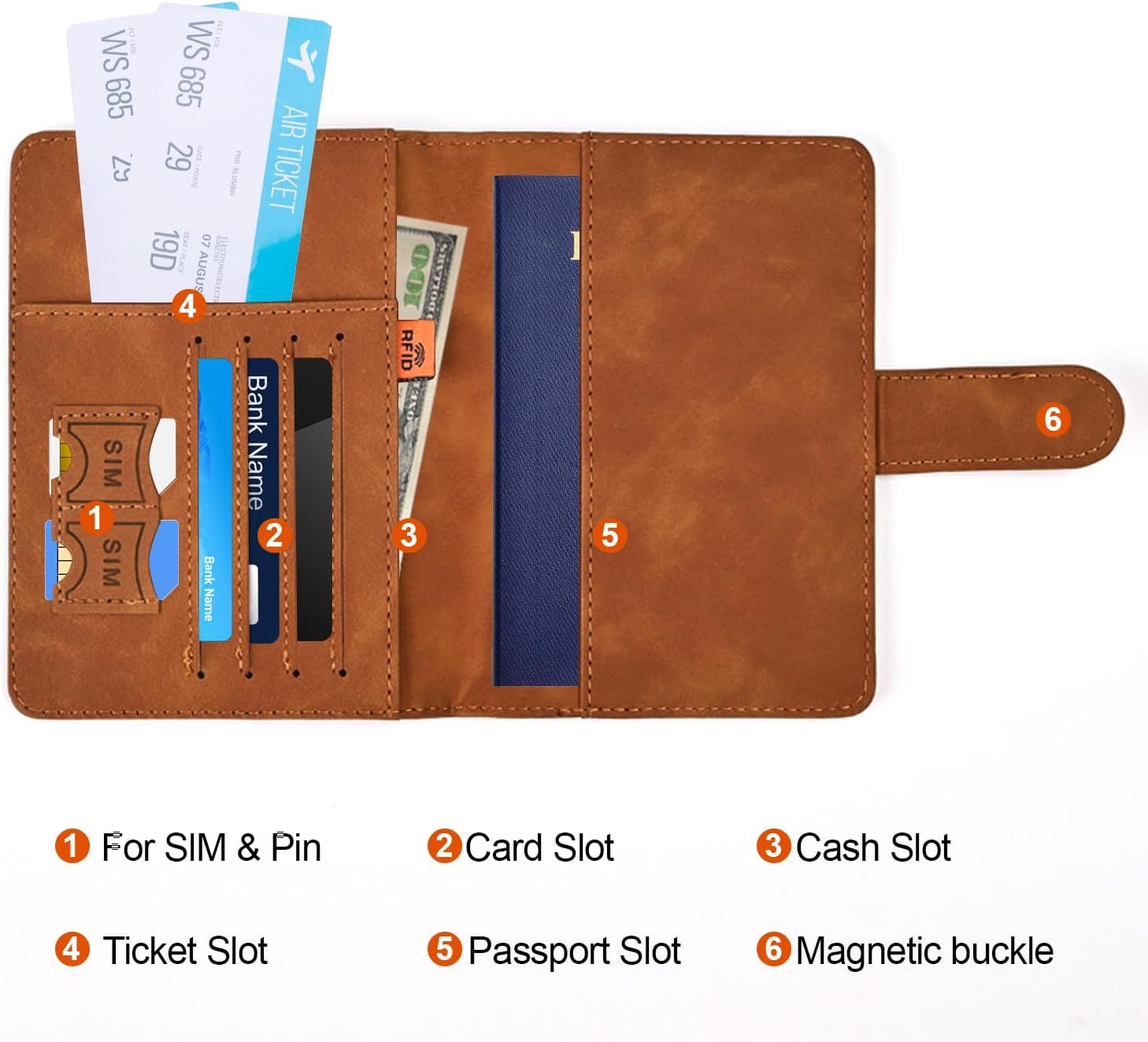 RFID Blocking Passport Cover Wallet Case with Slots for Travel Must Haves Accessories,Cozy Core Travelling Passport Holder for ID, Credit, Business Cards, and Boarding Passes - Camel image number 7