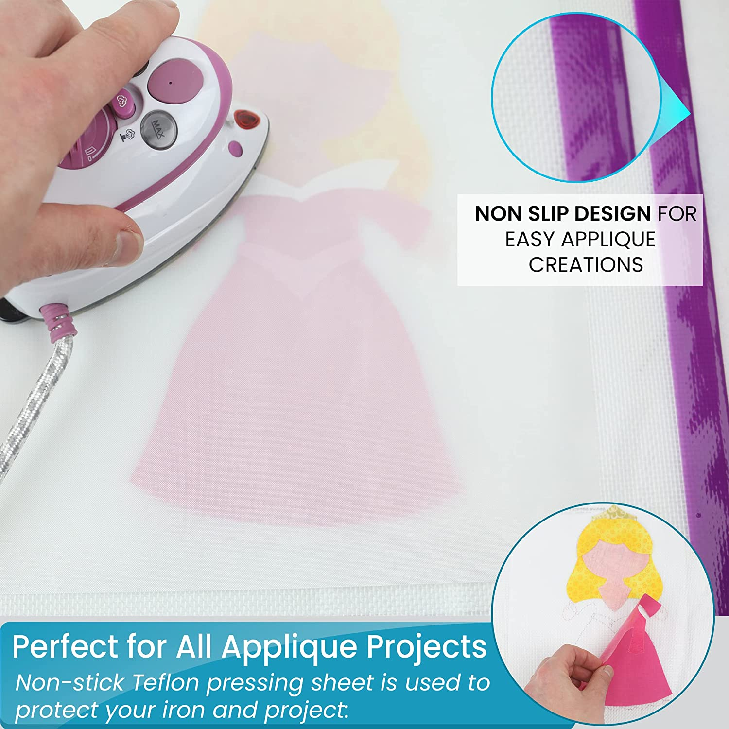 Applique Fusing Mat 17"X24" (43Cm X 61Cm) with Bonus Applique Pressing Sheet with Handy Storage Tube - a Great Silicone Mat and Applique Teflon Sheet for Arts and Fusible Web Fabric Crafts image number 2