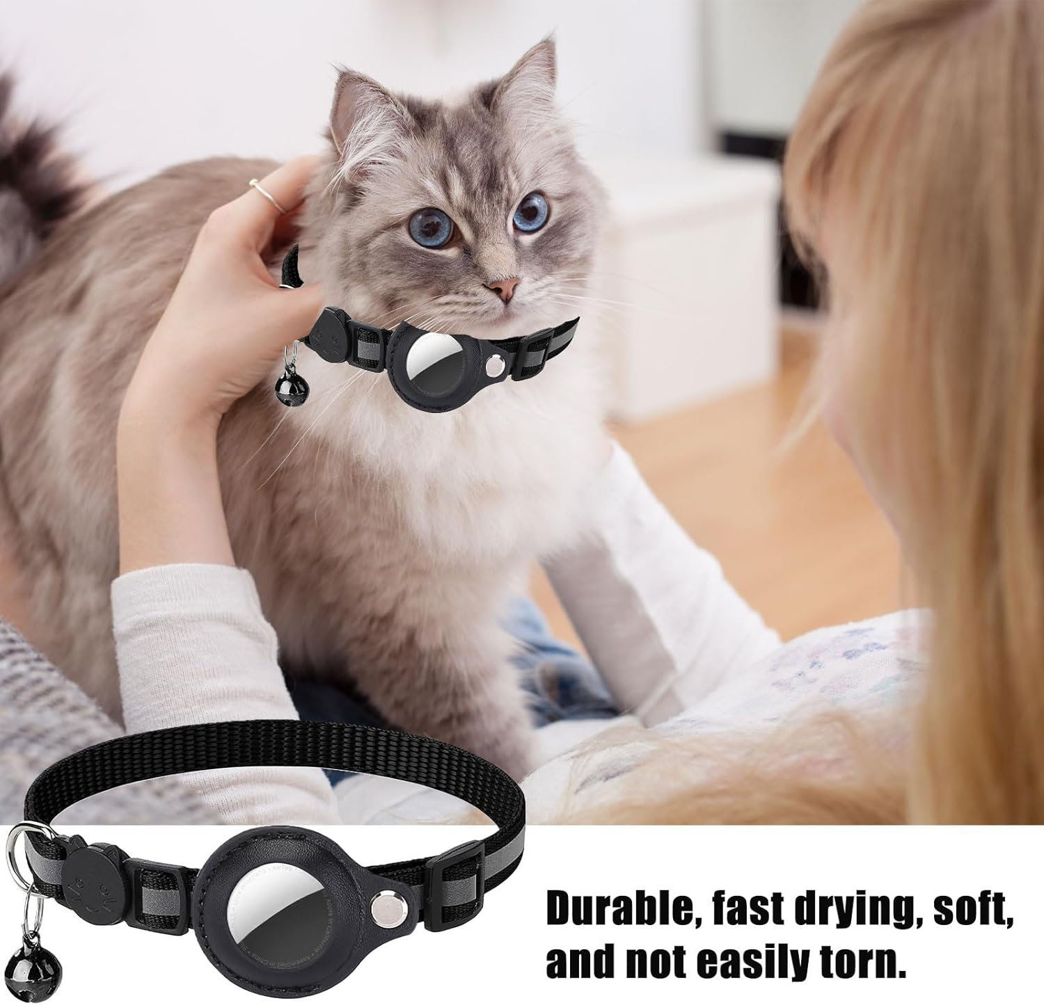 Airtag Cat Collar, Airtag Cat Collar with Bell, Cat Collar Airtag, Airtag Collar Cat Reflective, Adjustable Collar Cat, Compatible with Apple Airtag