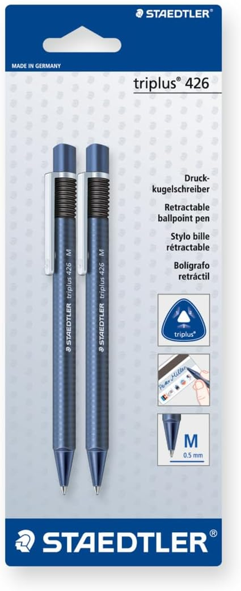 STAEDTLER Triplus&reg; 426 Retractable Ballpen Medium &ndash; Blue, Card of 2