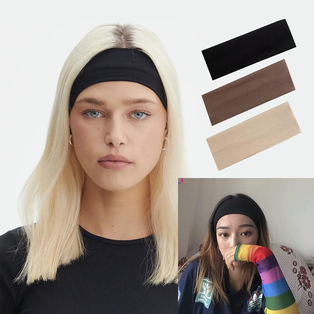 TSUOUKL Pack of 3 Women'S Cotton Headband Women'S Sports Hair Bands Elastic Headband Summer Sweat Soft Non-Slip Hairband Fashion Accessories for Cosmetics Workout Yoga Running Fitness Gym image number 2