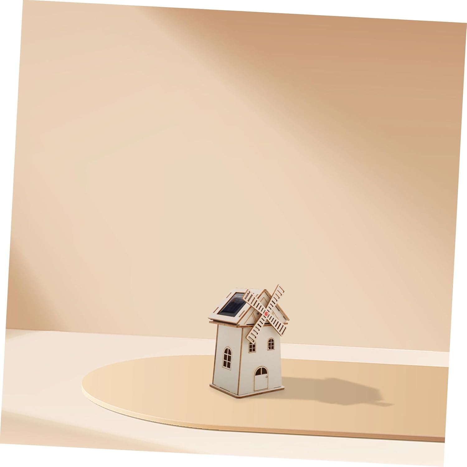 CIYODO Solar Windmill Science Model Wooden Windmill House Prop Kids Science Toy Solar Powered House Toy Model Unfinished Windmill House Prop Assembly Solar Power Toy image number 3