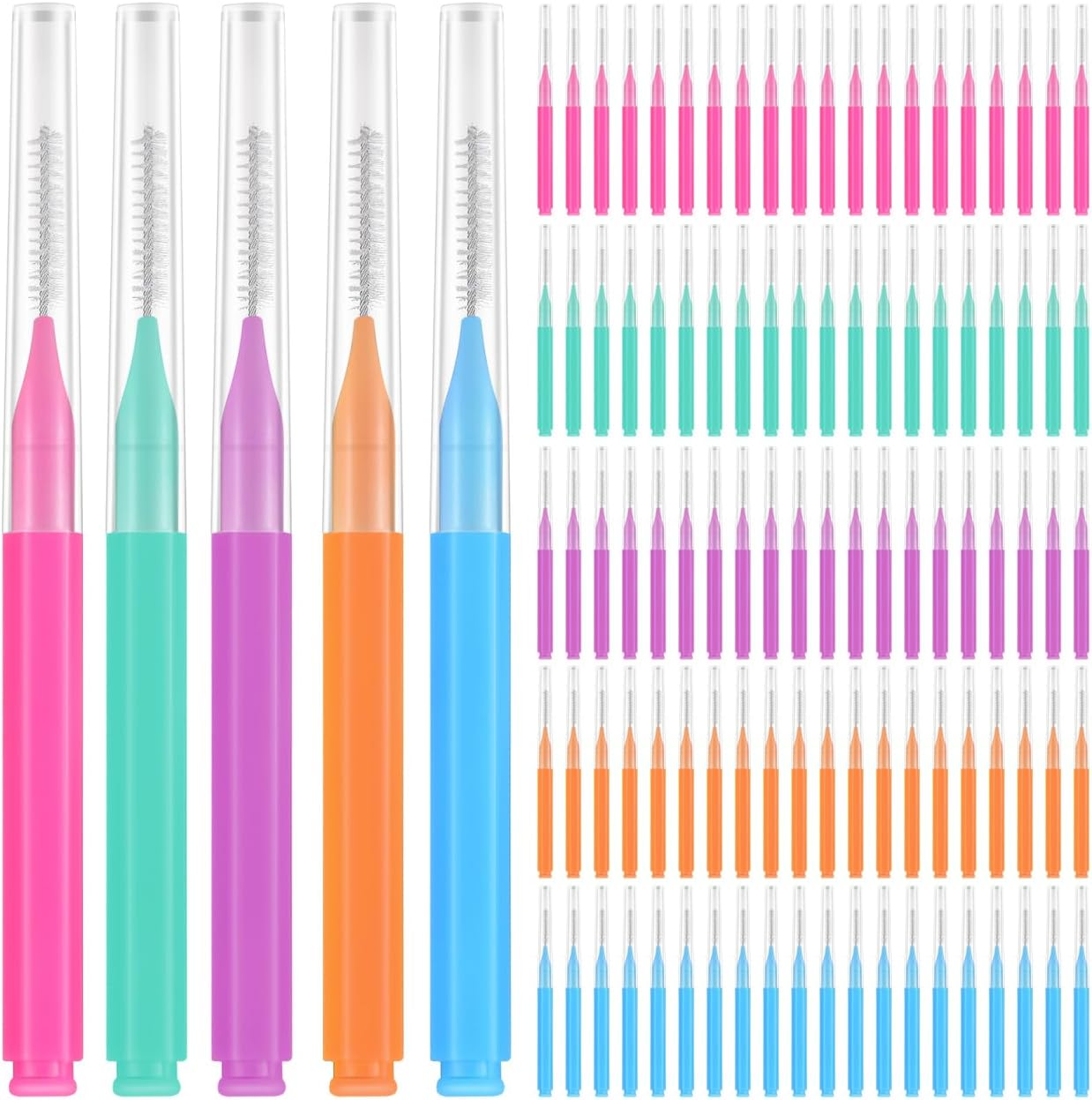 KOMBIUDA 100Pcs Interdental Brush Toothpicks - Retainer Cleaner Braces Stick for Cleaning Braces Portable Oral Care Tools 5 Colours image number 6