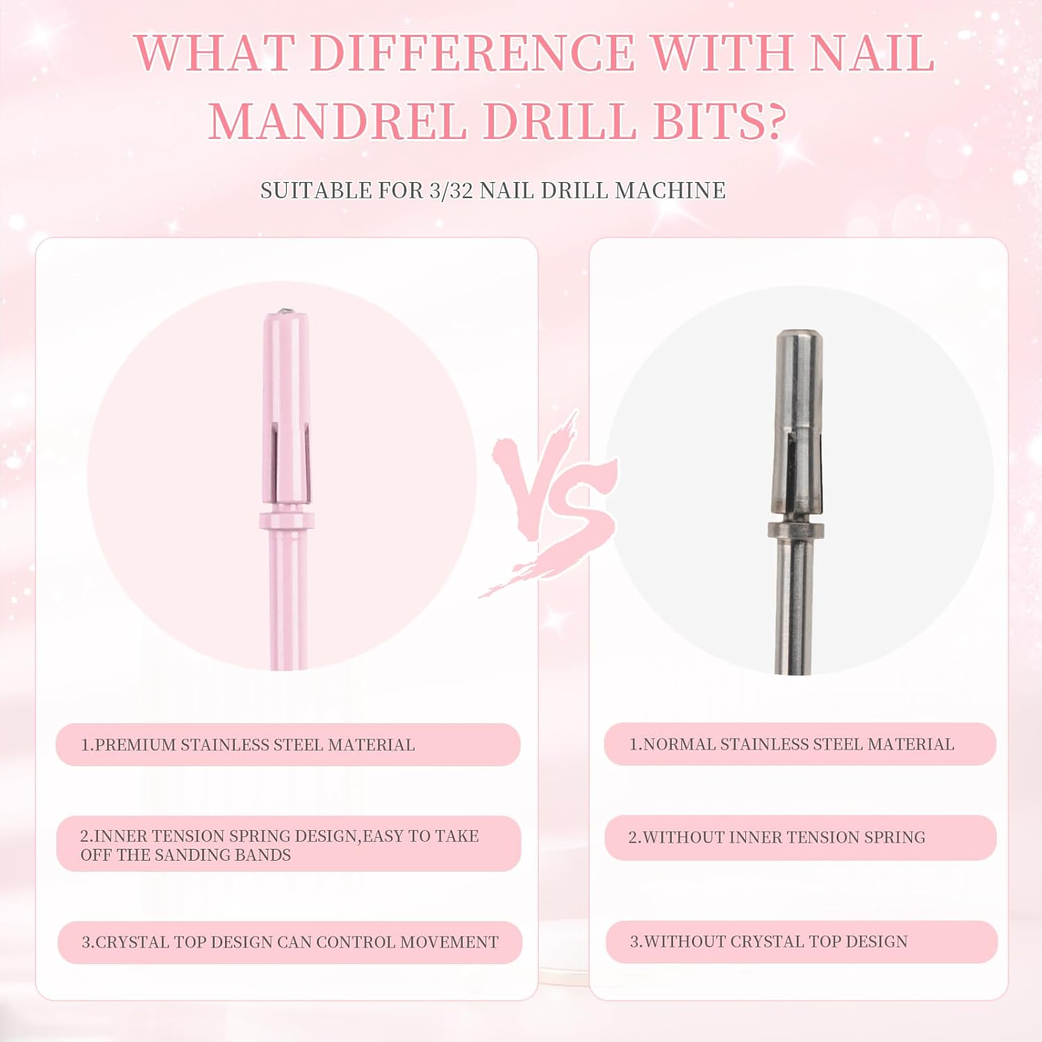 Heemeei Small Sanding Bands for Nail Drill, 100Pcs Mini Sanding Bands 180 Medium Grits with Upgrade Design 3.1Mm Mandrel Bits for Acrylic Nails Gel Manicures and Pedicure (Pink) image number 6