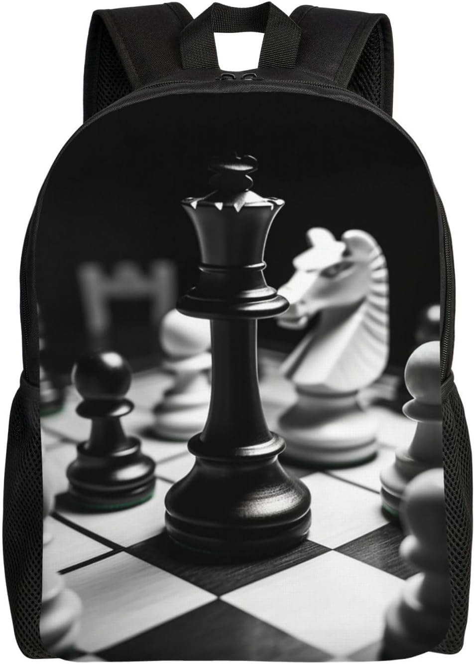 FJWSLCH Black and White Chess Backpack for Women Men Laptop Backpack 16.1 Inch Computer Bag Casual Daypack for Travel, Black, One Size, Travel Backpacks image number 2