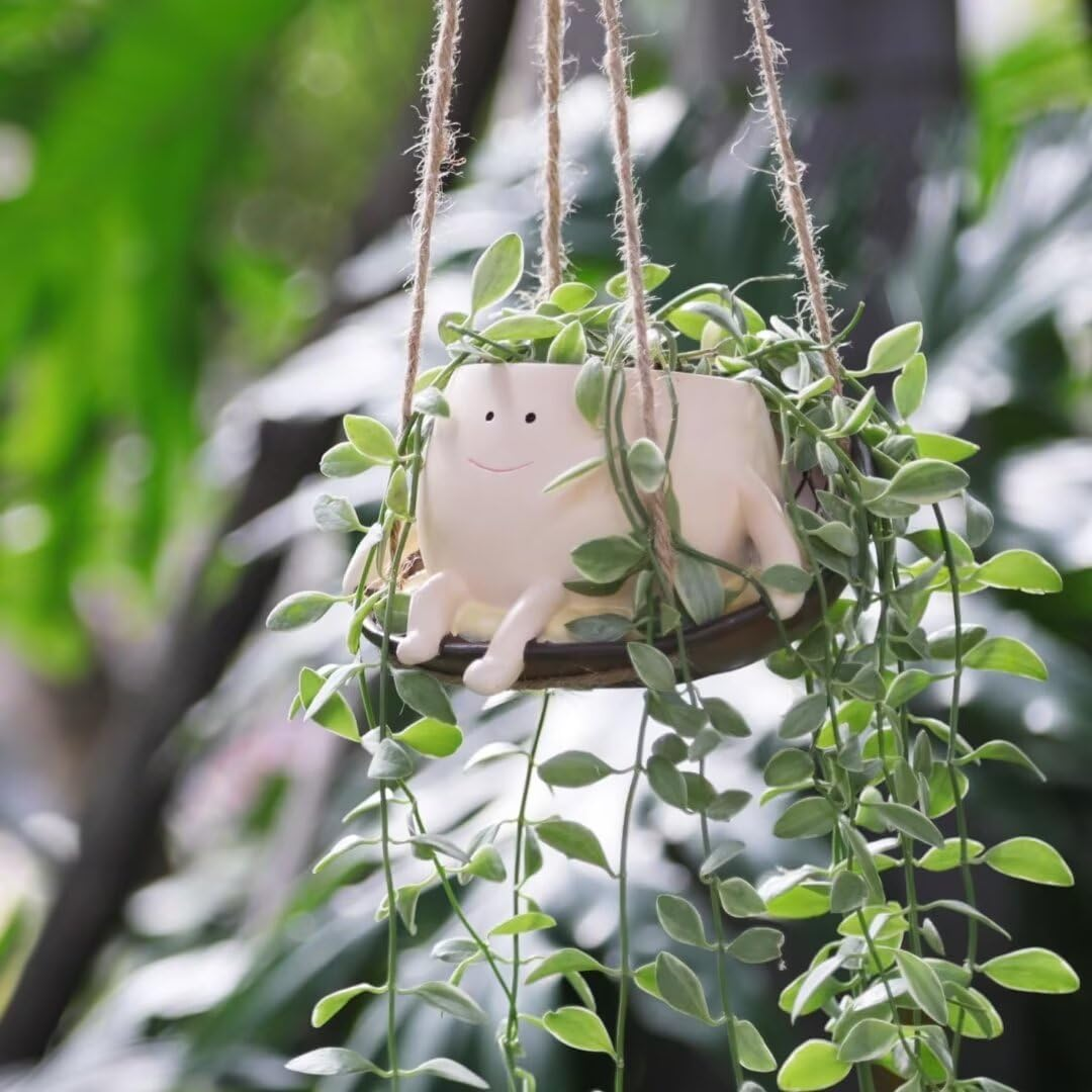 Rocking & Hanging Chair Plant Pot, Indoor and Outdoor Innovative Decorative Pots, Swinging Happy Face Flowers Planters Pots Head.(Hanging Baske) image number 2