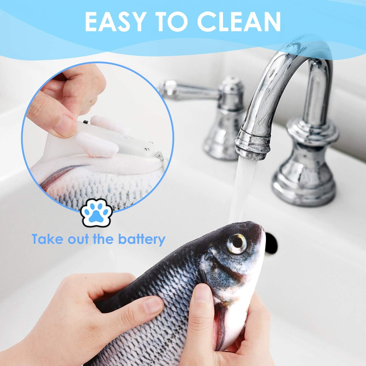 Ruolan Tiny Tuna Cat Toy, Electric Floppy Fish Catnip Kicker, Moving Realistic Plush Simulation Wagging Toy, Motion Kitten Toy, USB Charged (1PCS, Blue) image number 5