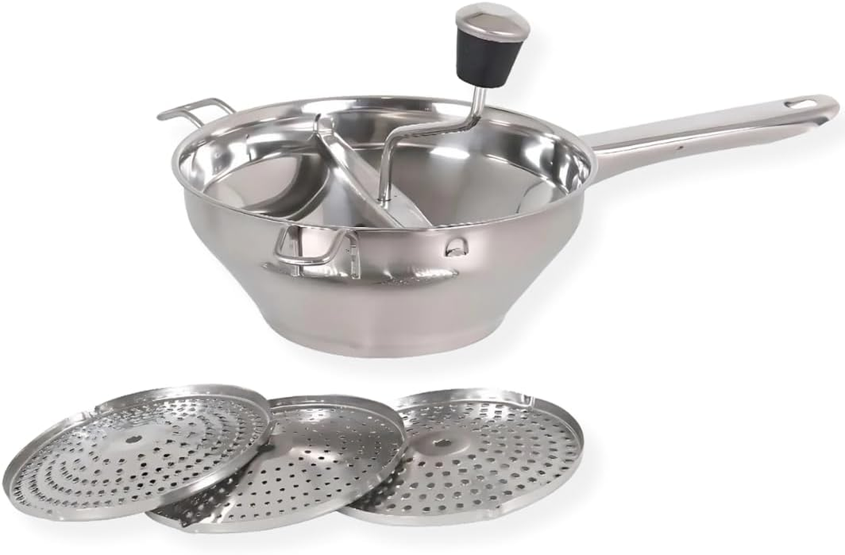 PARENCE. - Stainless Steel Vegetable Grinder with 3 Interchangeable Discs - Manual Potato Masher &Oslash;20 Cm - Kitchen Utensils for Purees, Soups, Sauces and Compotes image number 5
