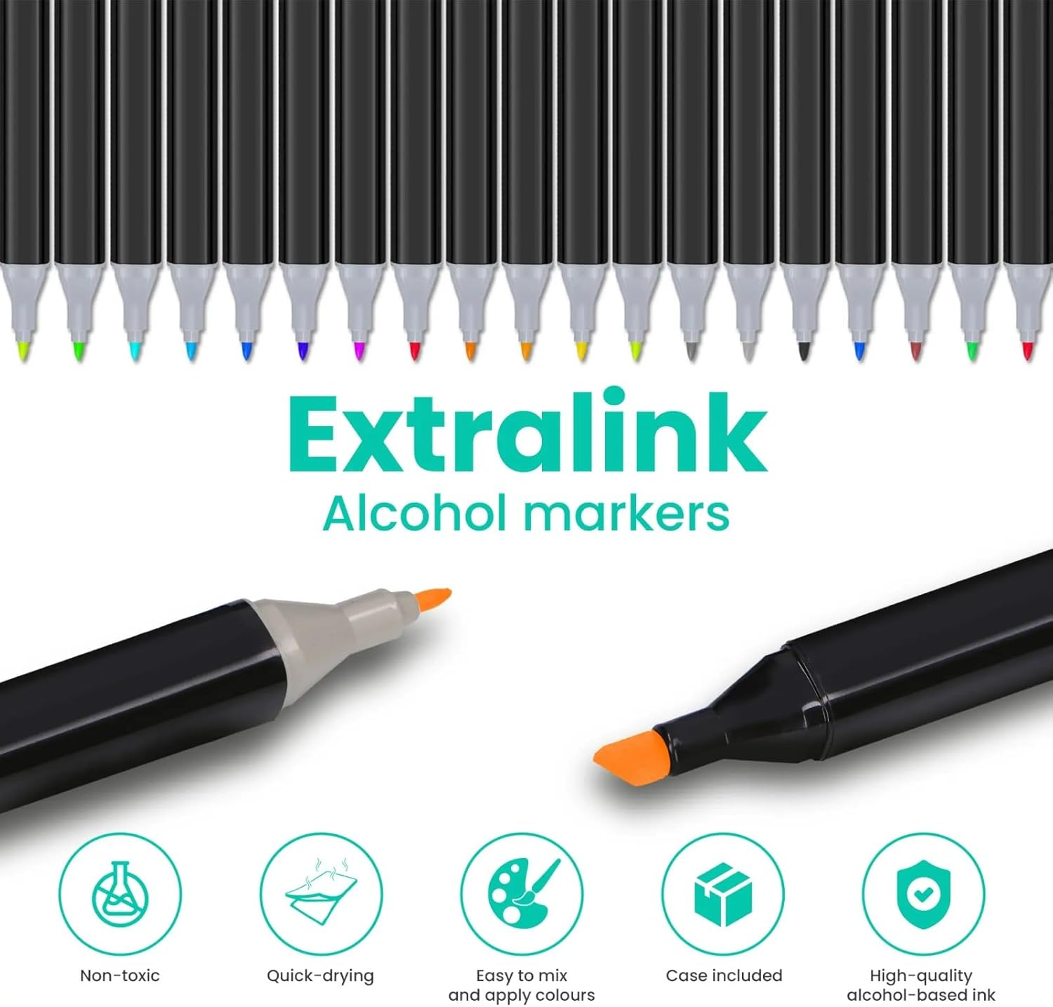 Cyperever 204 Alcohol Markers Set: Brush & Dual Tip Professional Markers with 204 Colours Marker Pen, Storage Bag & Strap - Alcohol-Based for Drawing/Adult Coloring (Skin Tones) image number 3